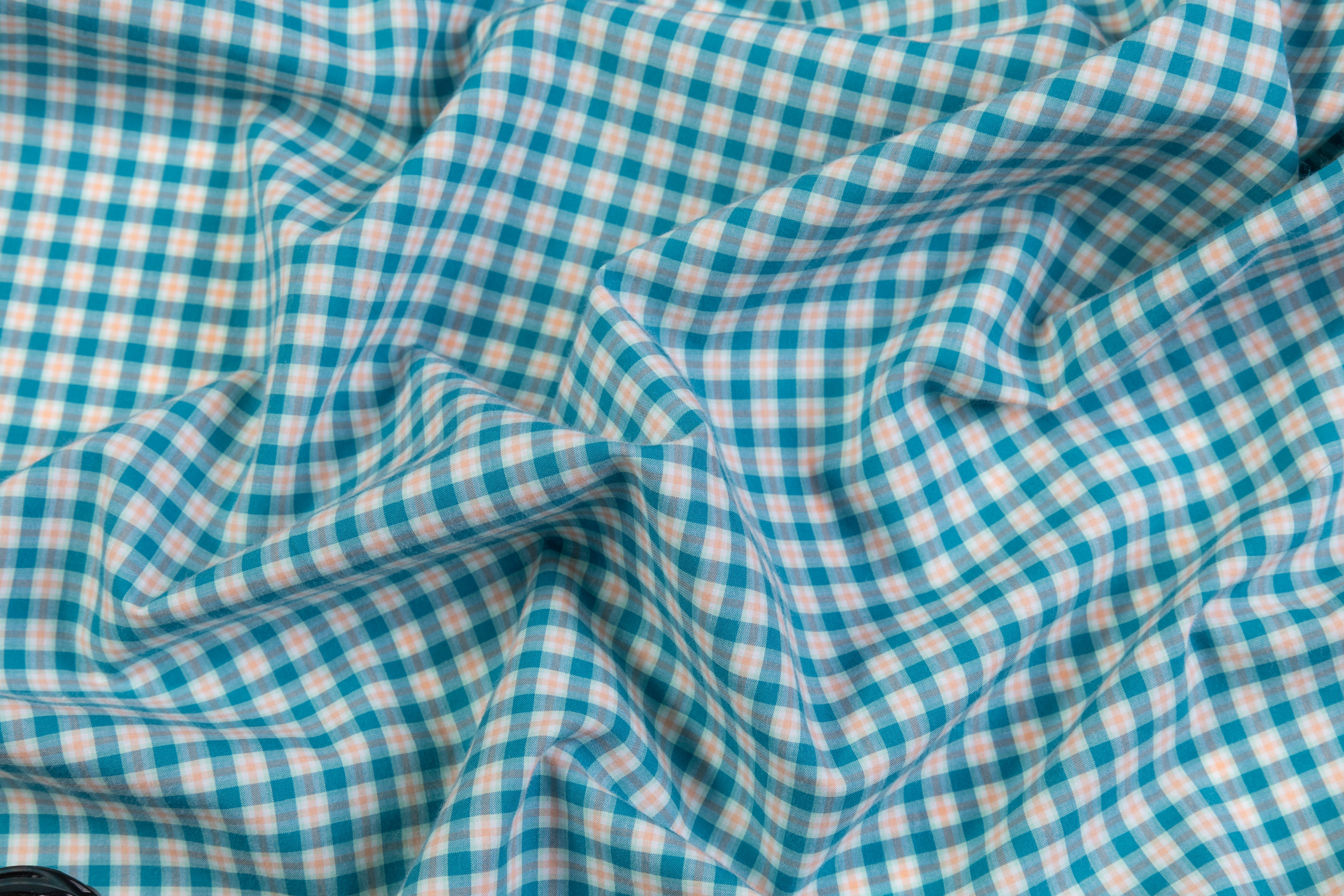 Checked Cotton Shirting - Blue / Peach