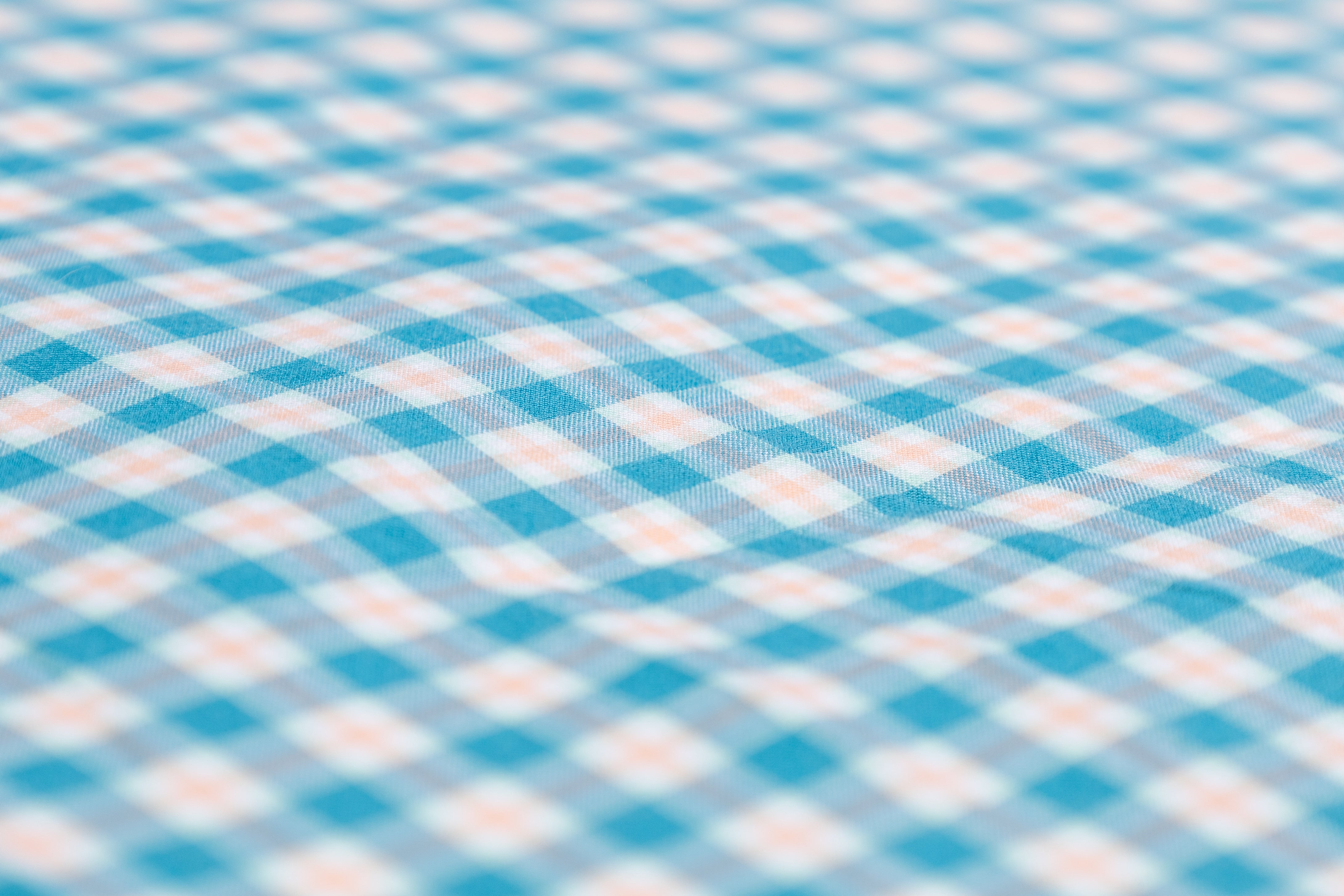 Checked Cotton Shirting - Blue / Peach