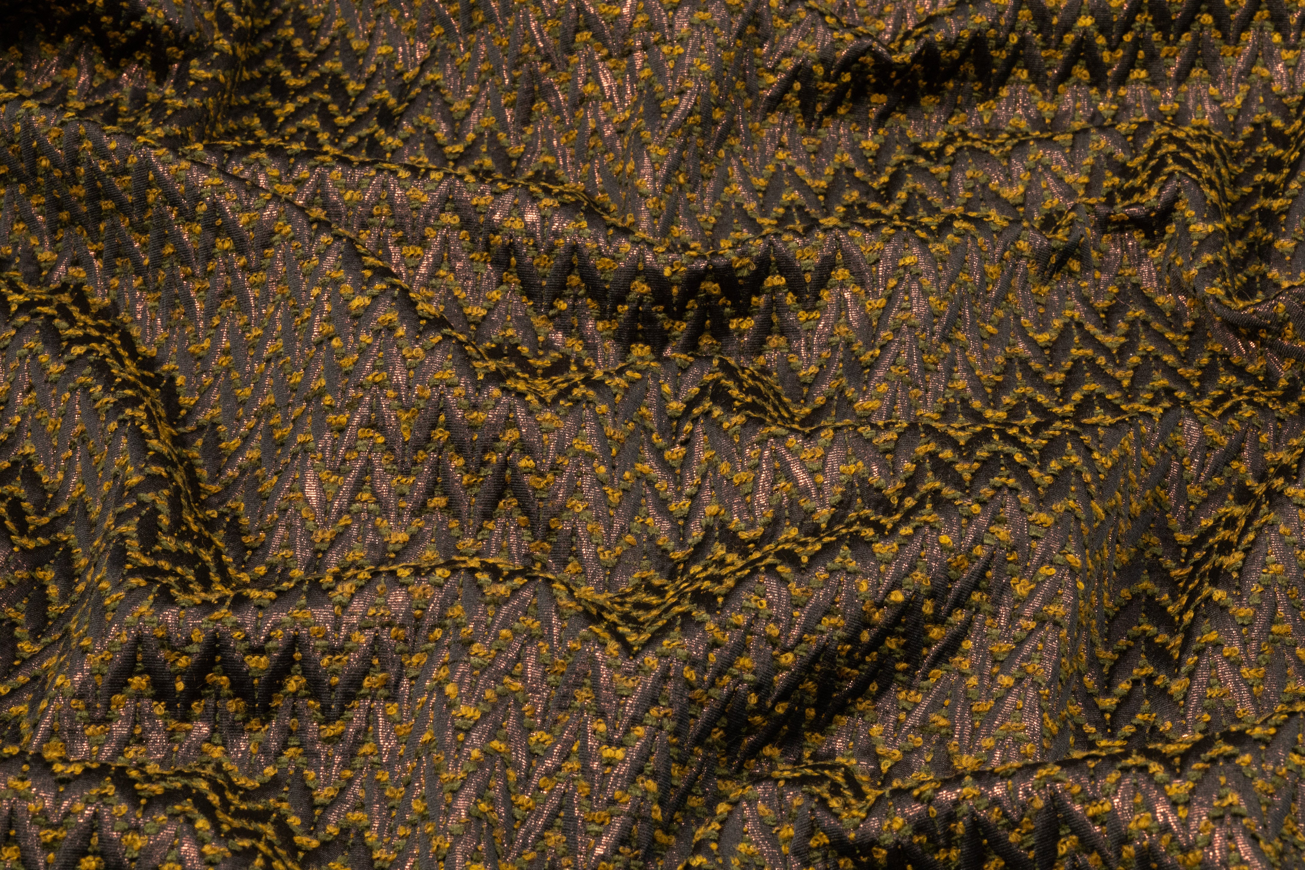 Chevron Metallic Italian Boucle Brocade - Olive Green / Dark Bronze