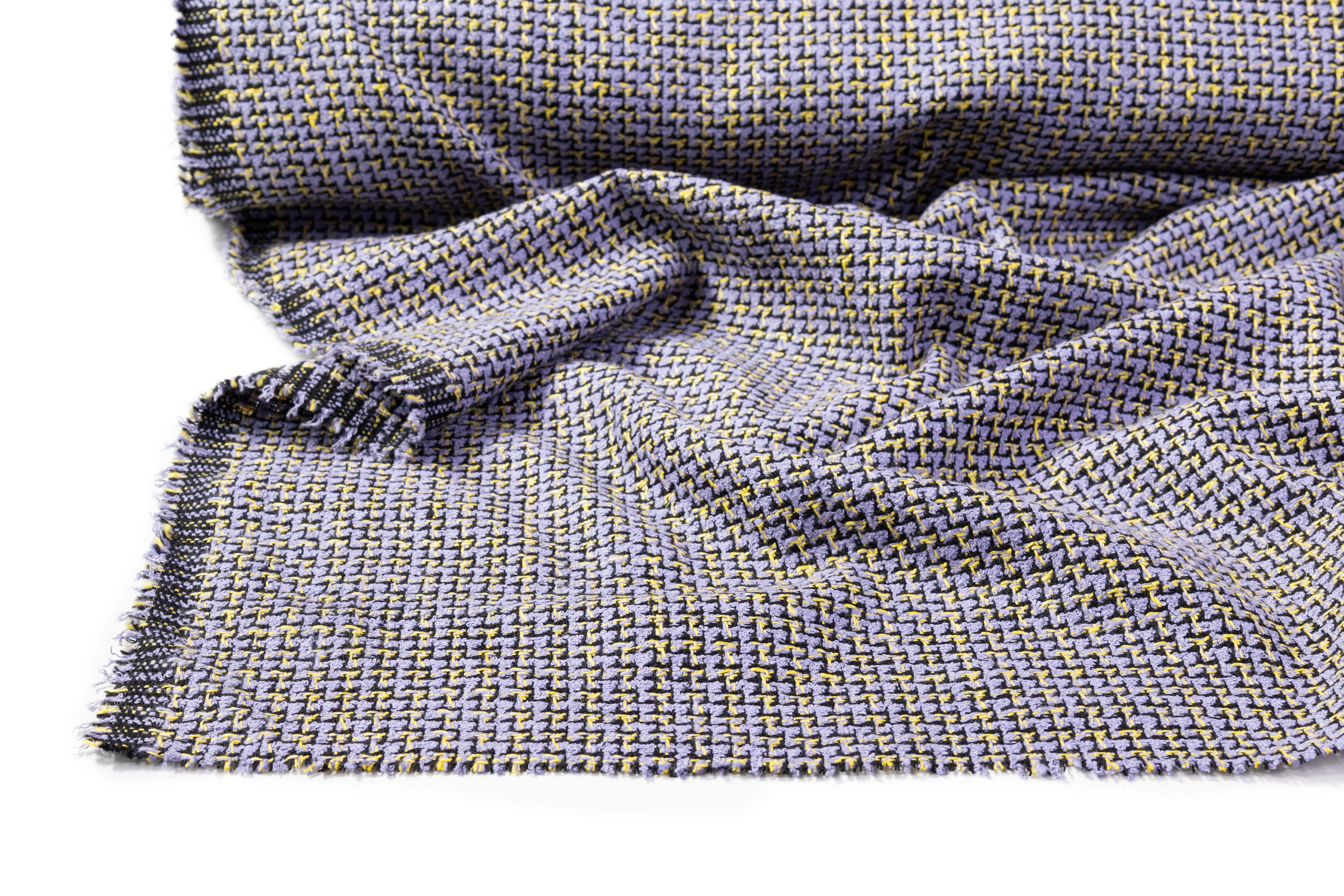 Italian Cotton Wool Blend Tweed - Lavender / Yellow / Black