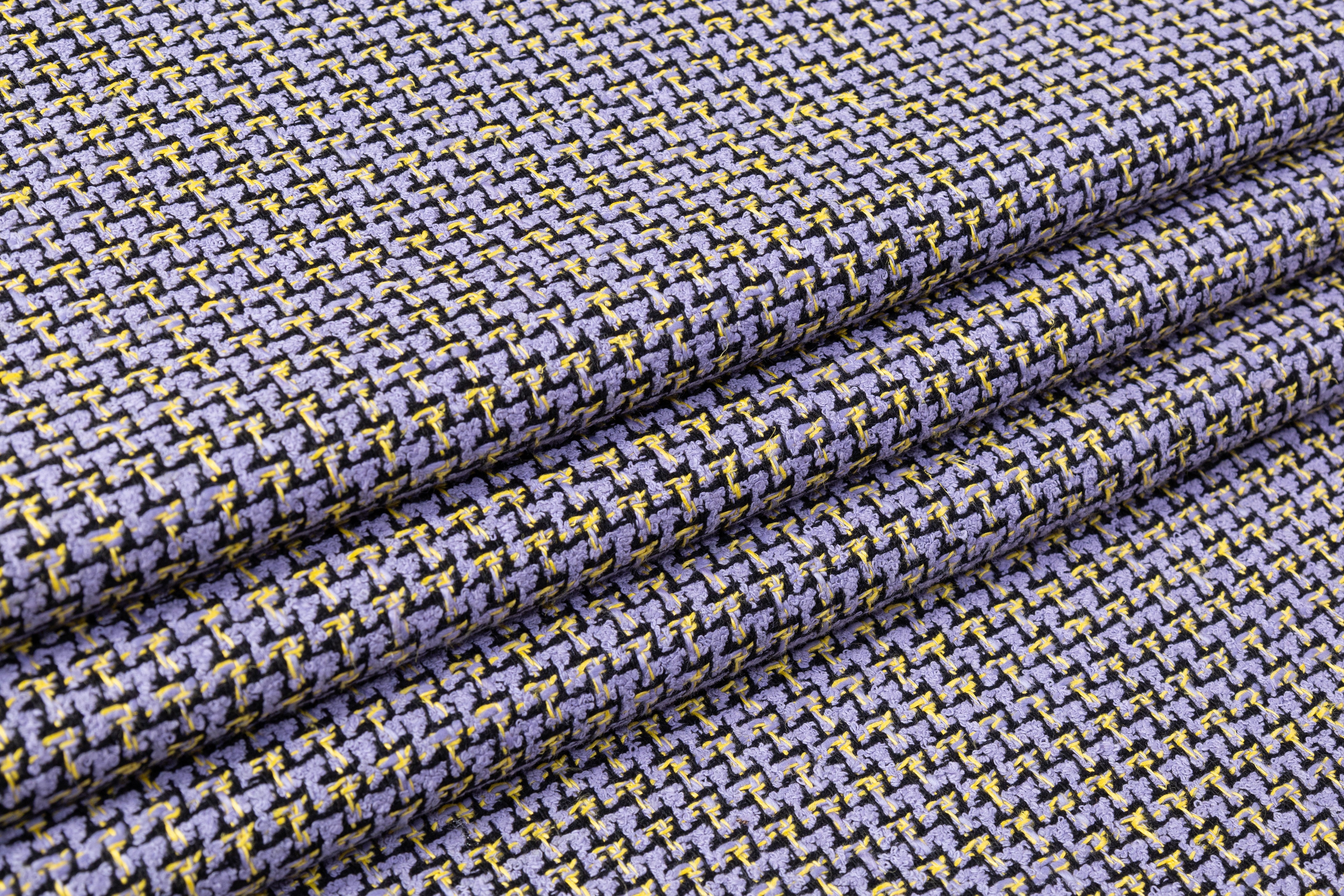 Italian Cotton Wool Blend Tweed - Lavender / Yellow / Black