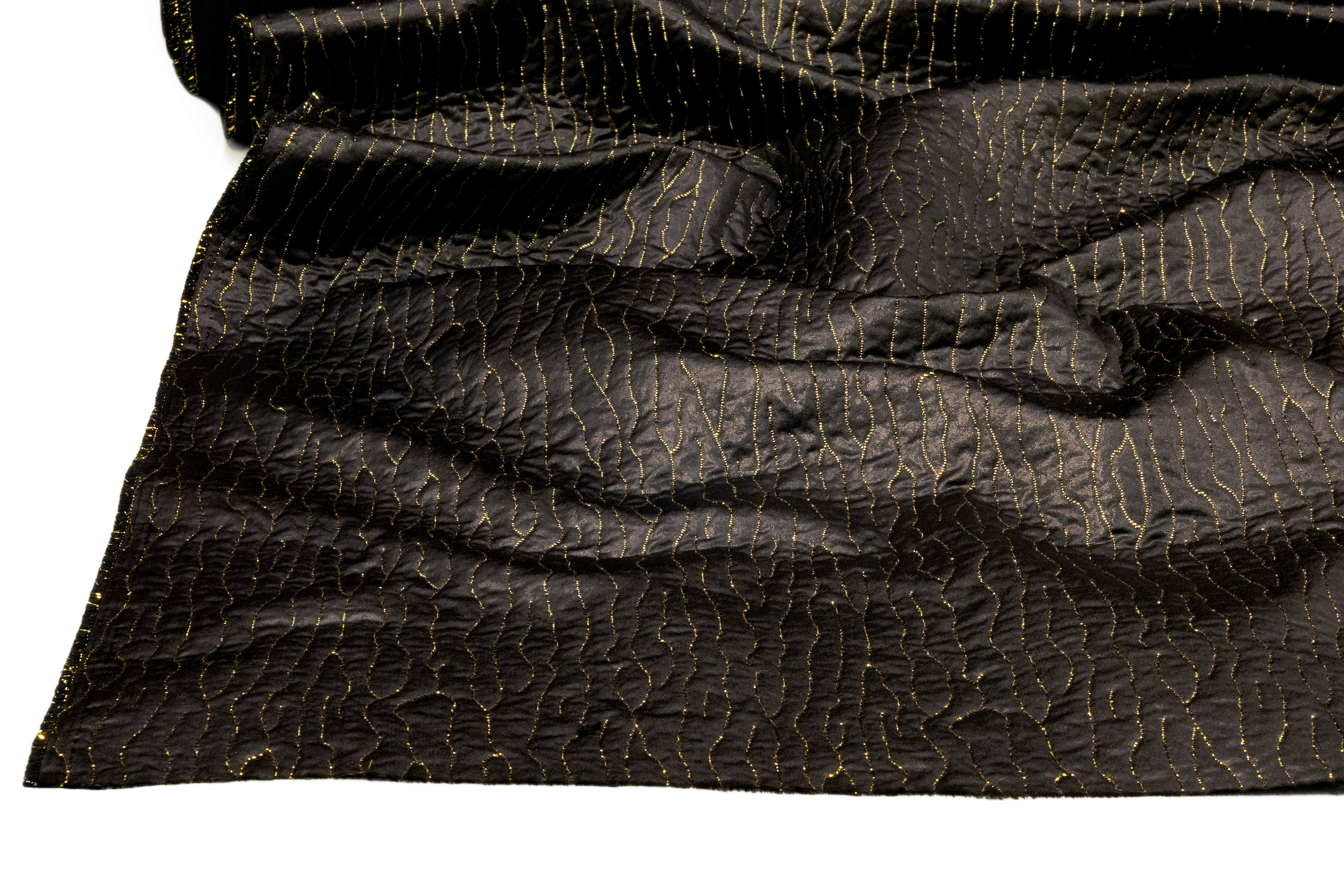 Abstract Metallic Italian Matelassé Brocade - Black / Gold