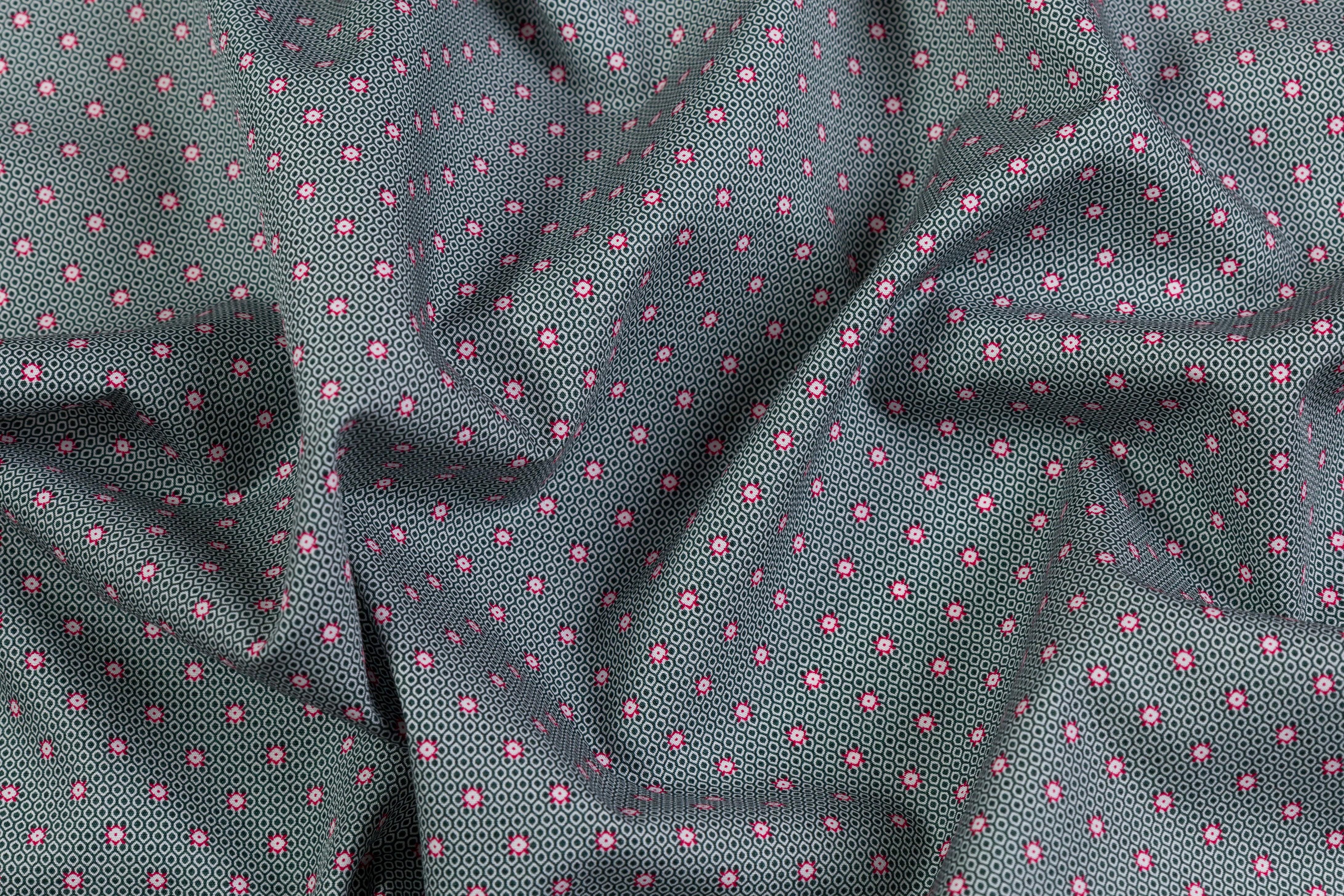 Printed Cotton Shirting - Green / Pink