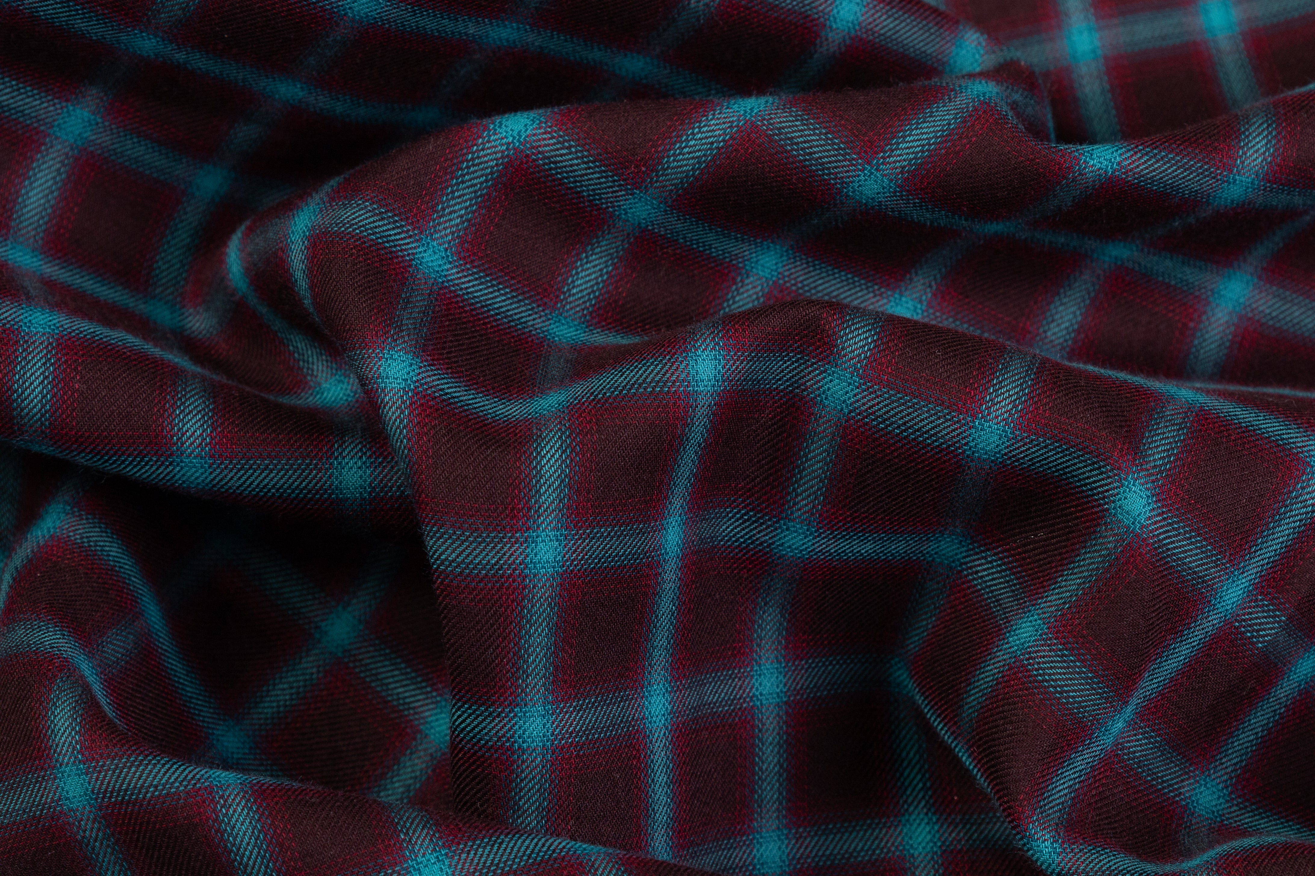 Checked Cotton Shirting - Burgundy / Blue