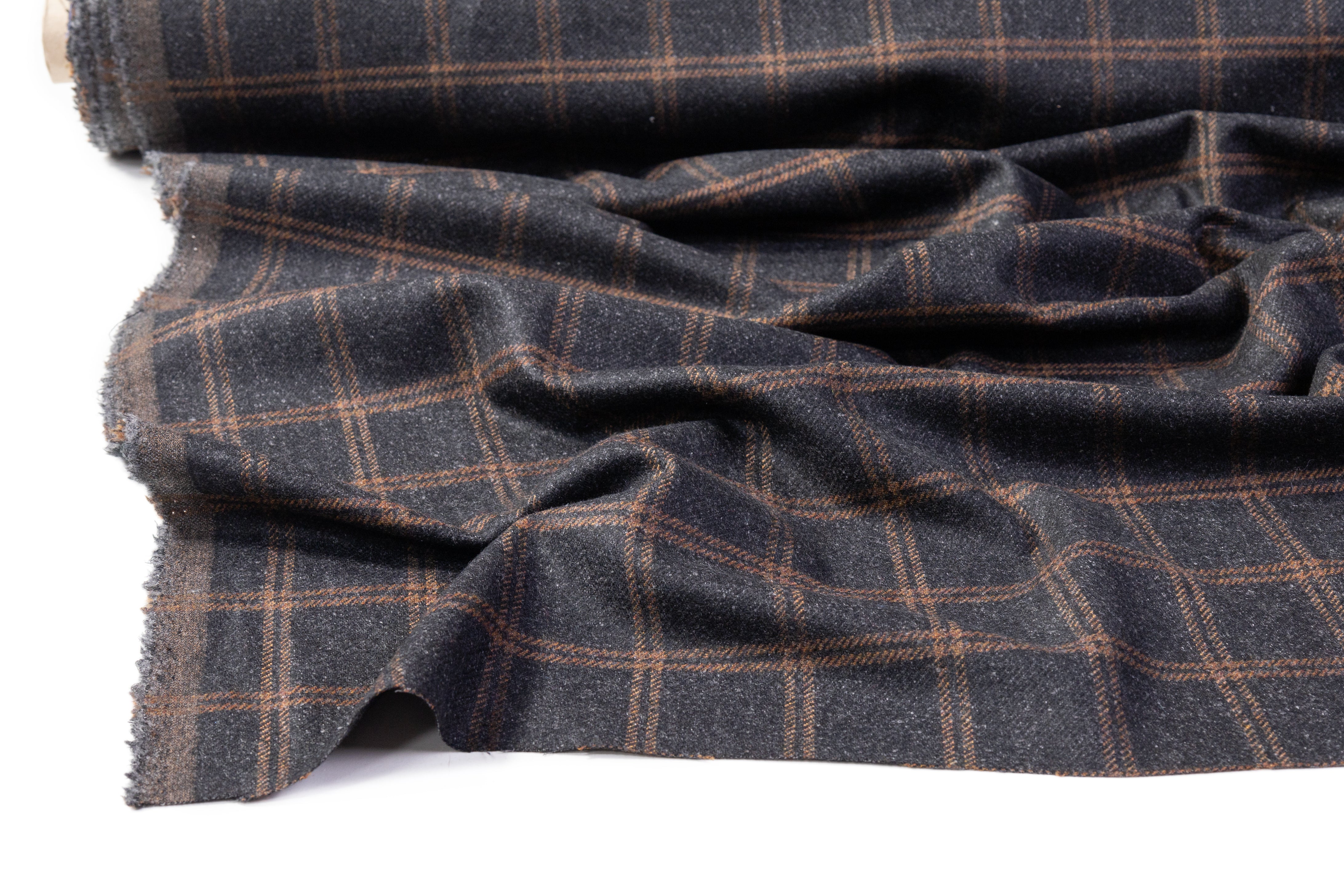 Checked Italian Wool - Charcoal Gray / Brown