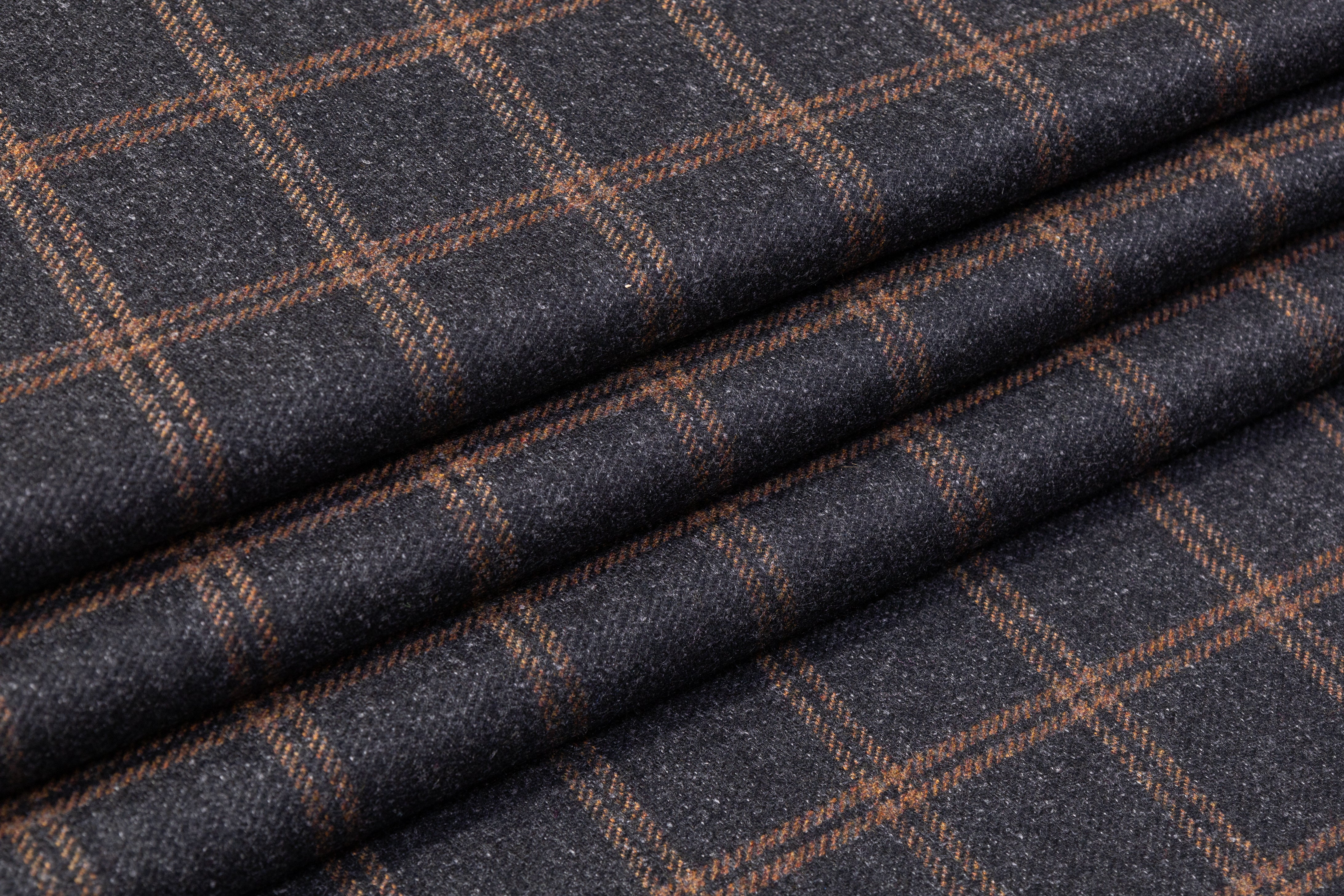 Checked Italian Wool - Charcoal Gray / Brown