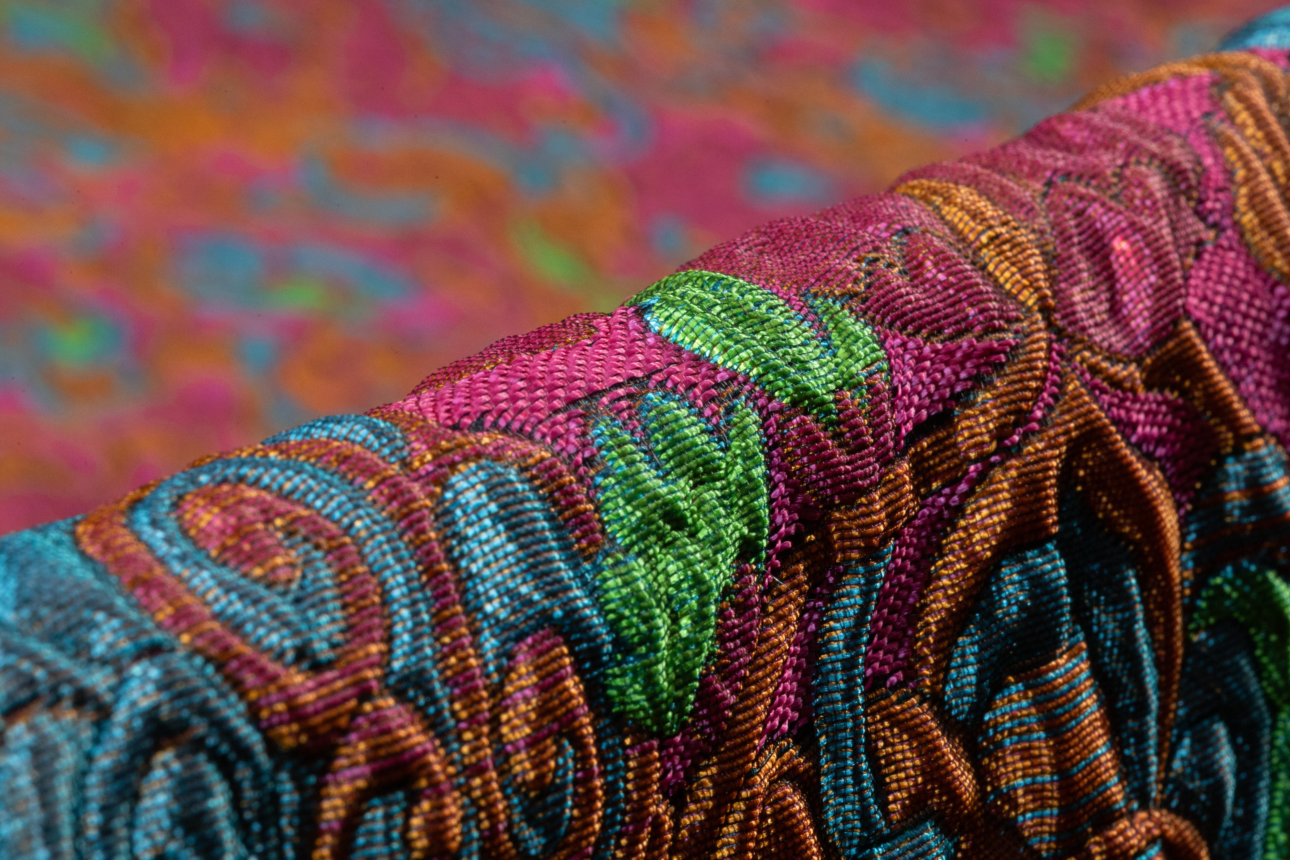 Antique Floral Scroll Italian Brocade - Magenta / Blue / Green / Rust