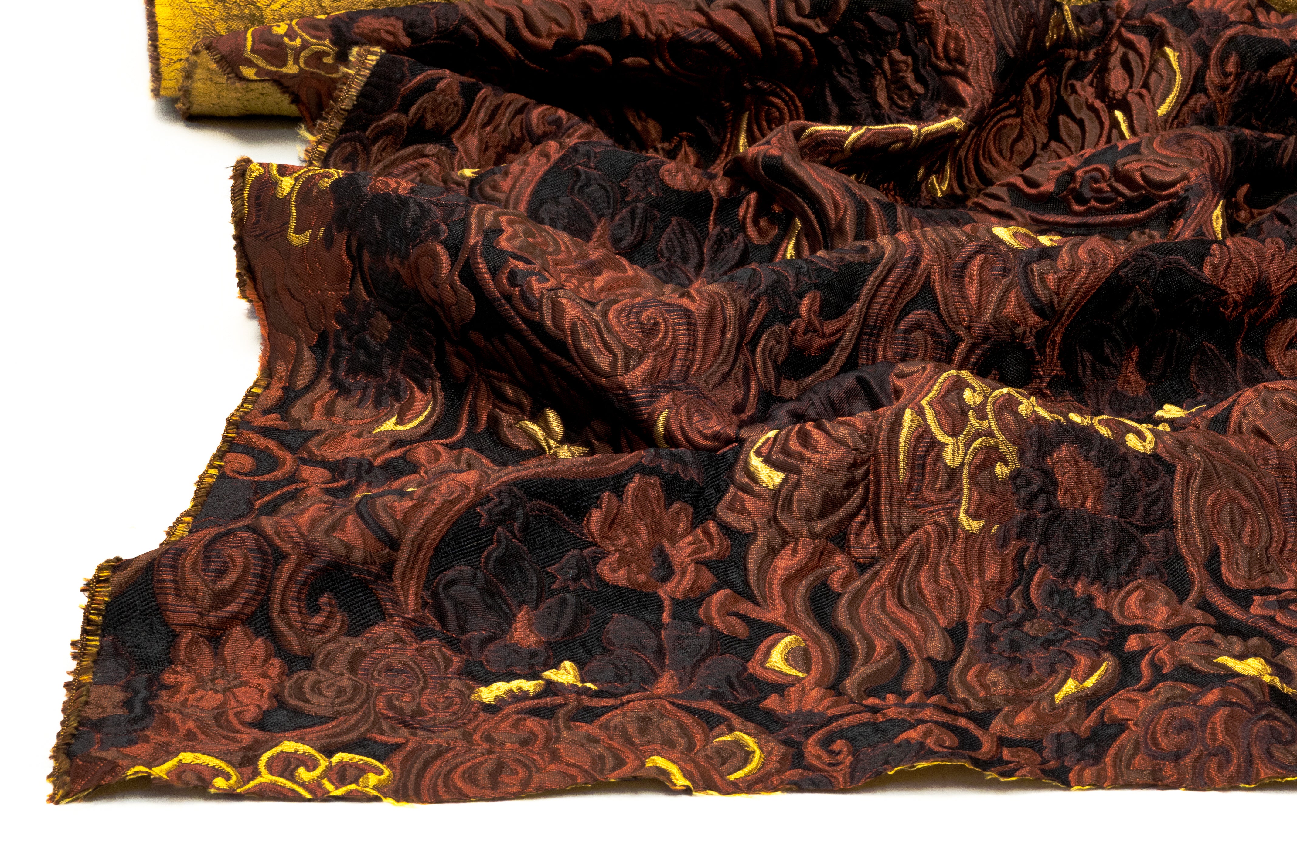 Antique Floral Scroll Italian Brocade - Brown / Gold
