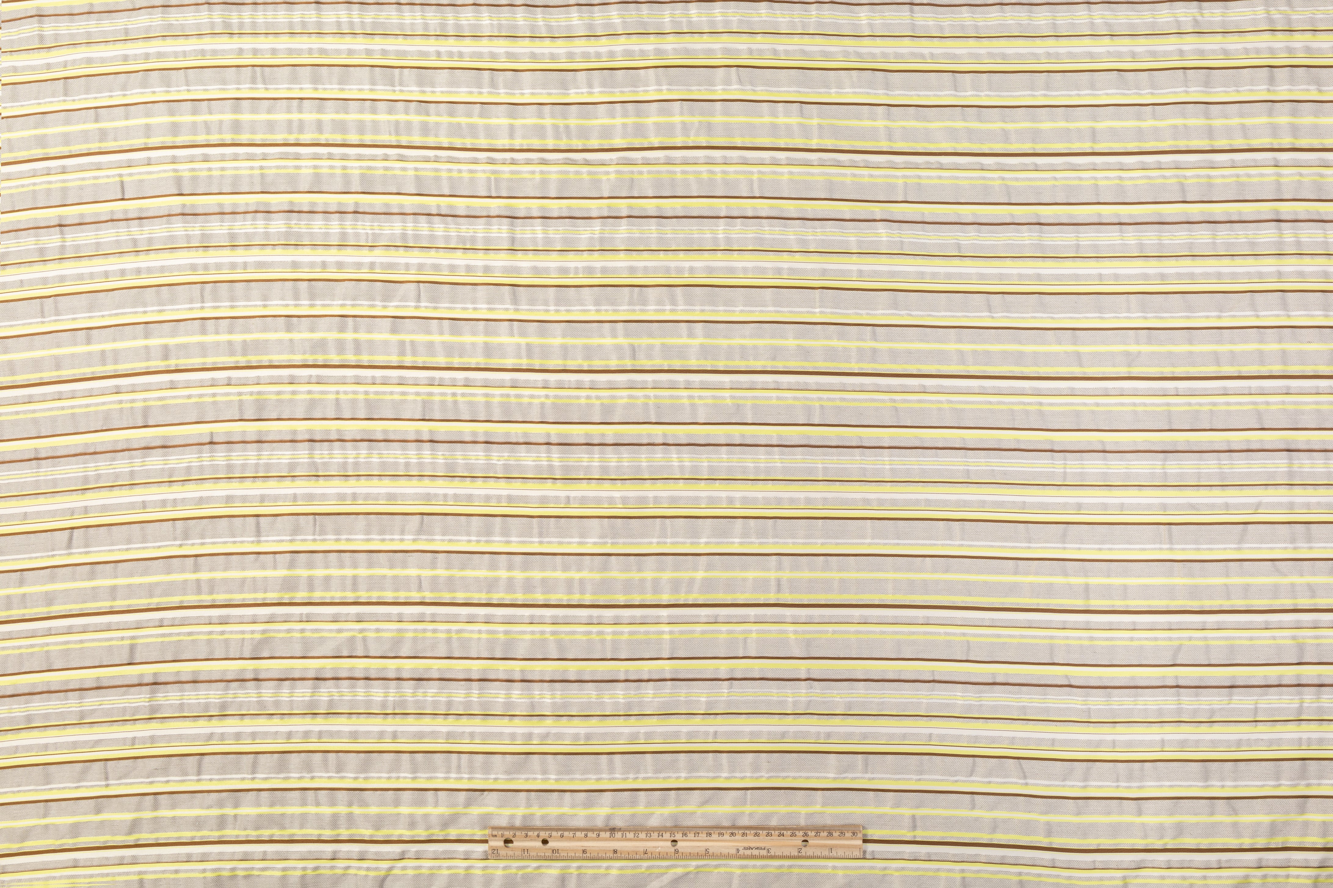 Crushed Poly Cotton Striped Brocade - Gray / Yellow / Brown