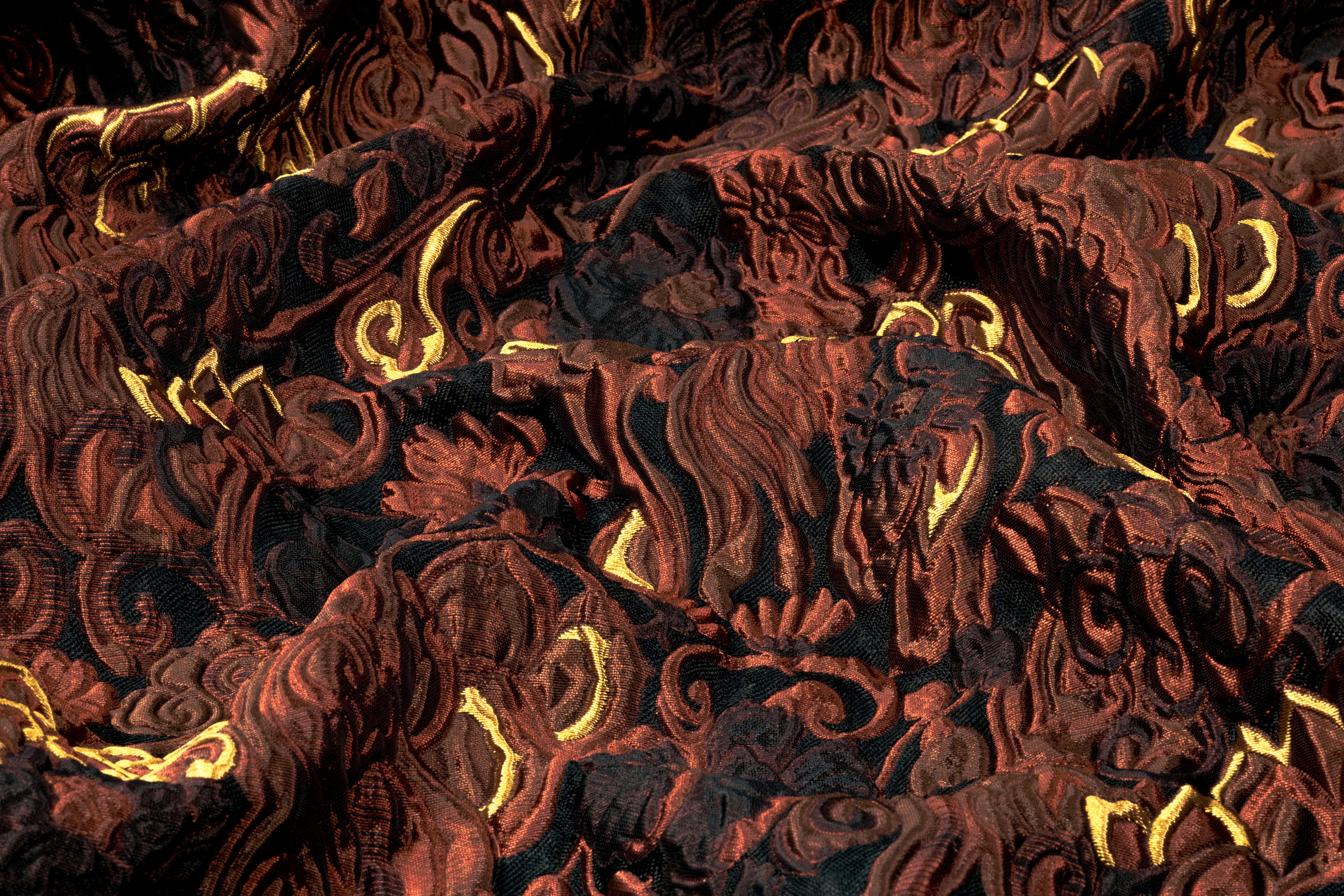 Antique Floral Scroll Italian Brocade - Brown / Gold