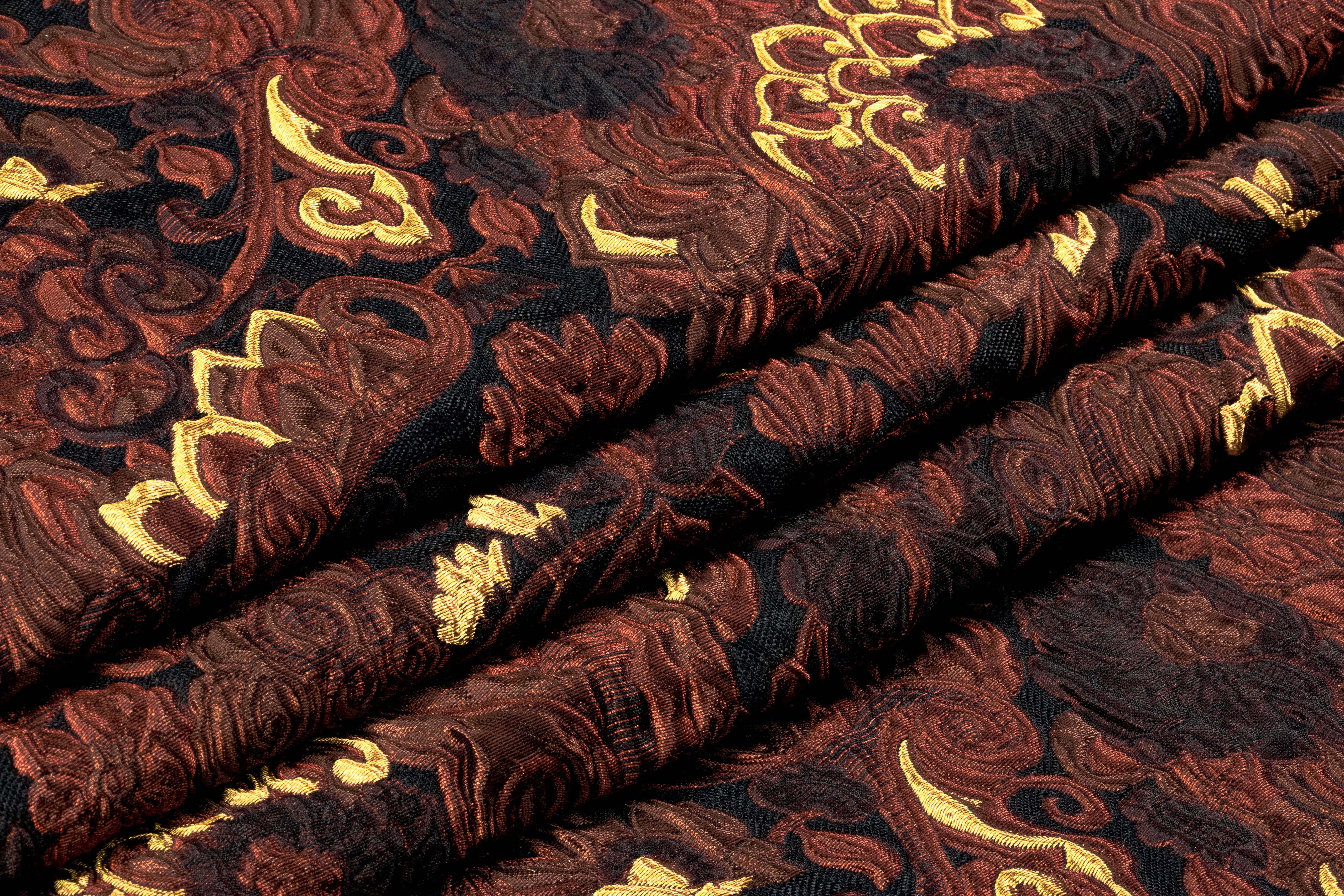 Antique Floral Scroll Italian Brocade - Brown / Gold