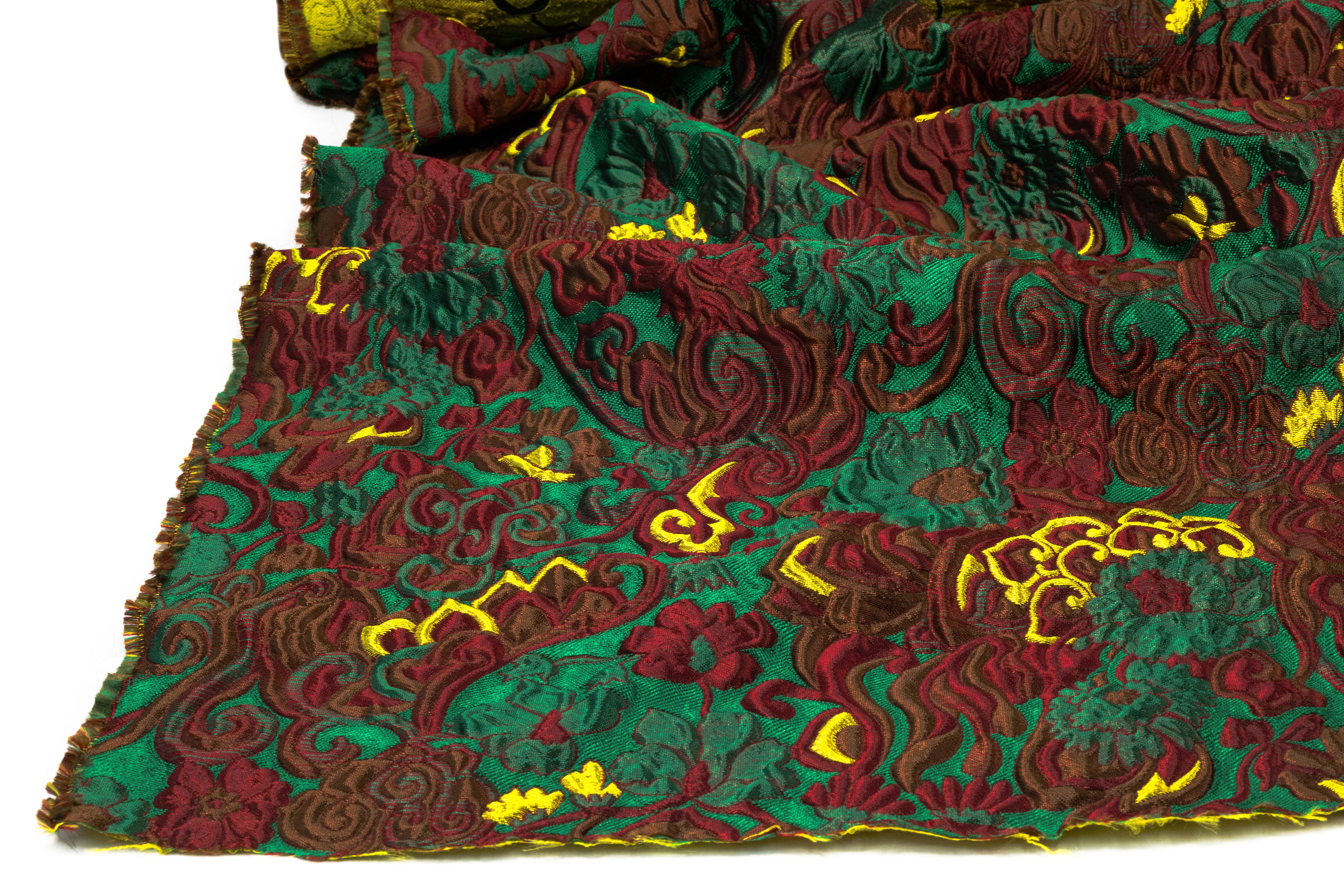 Antique Floral Scroll Italian Brocade - Green / Brown / Burgundy / Gold