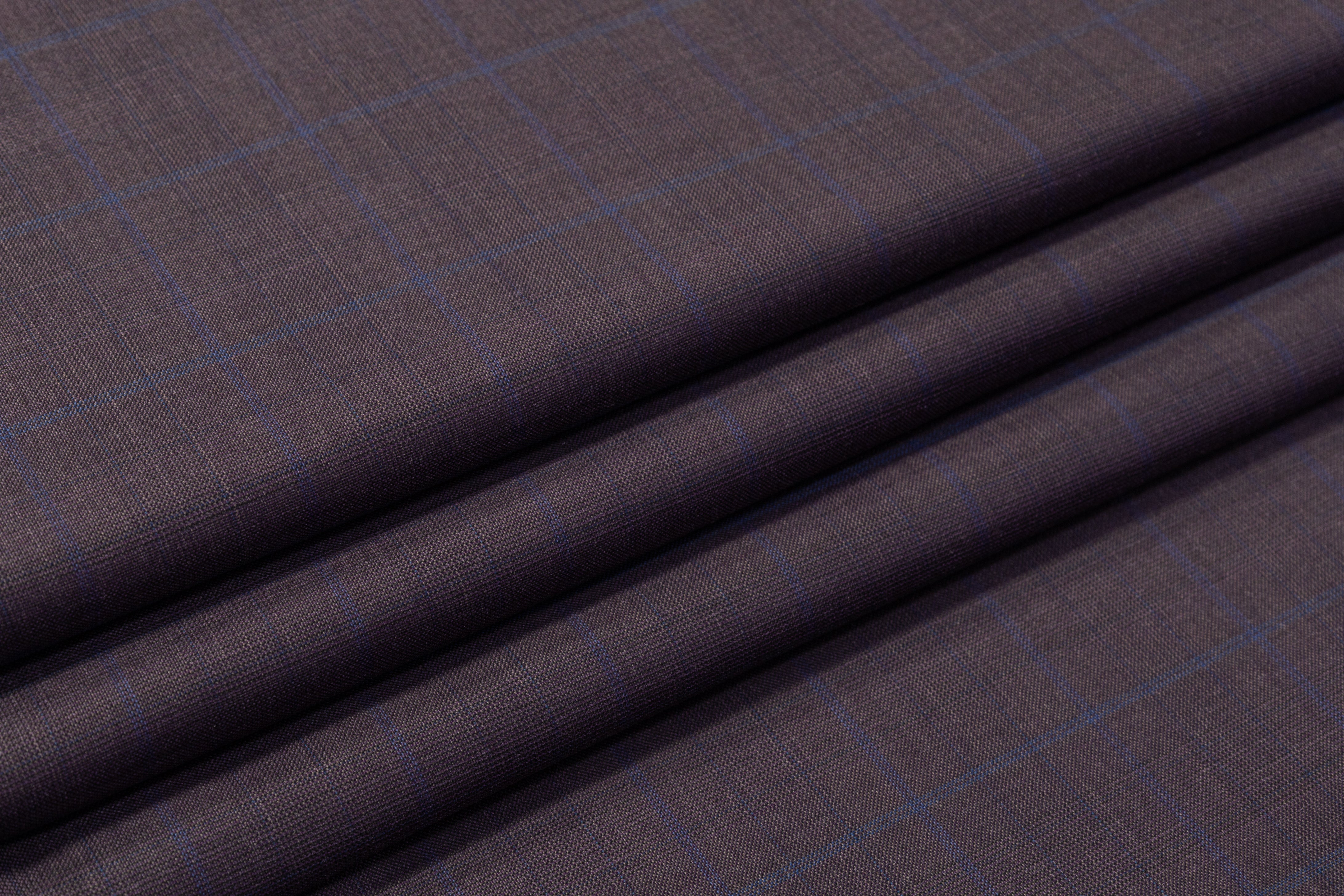 Checked Italian Wool Suiting - Deep Plum / Navy