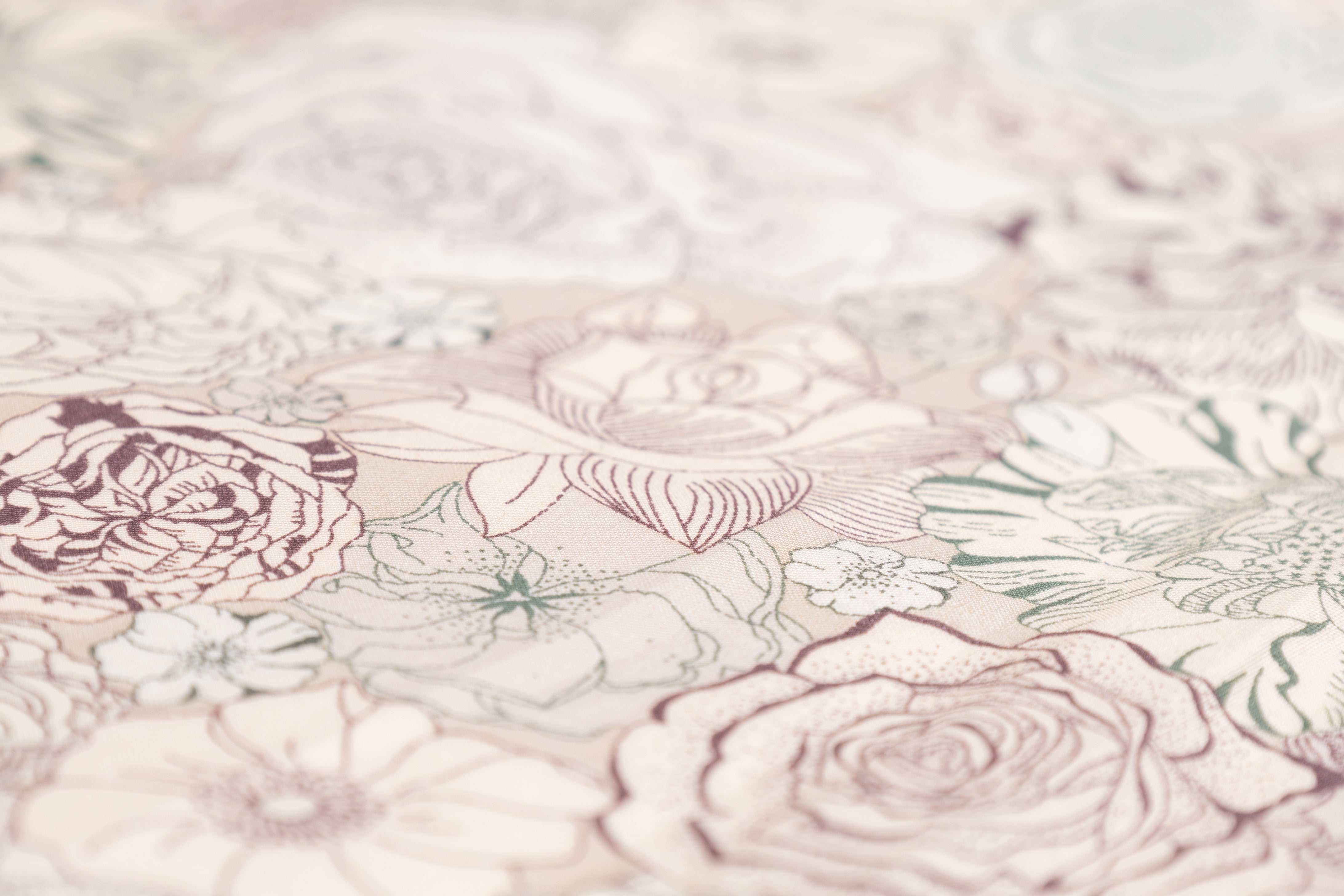 Floral Printed Cotton - Beige / Mauve / Green