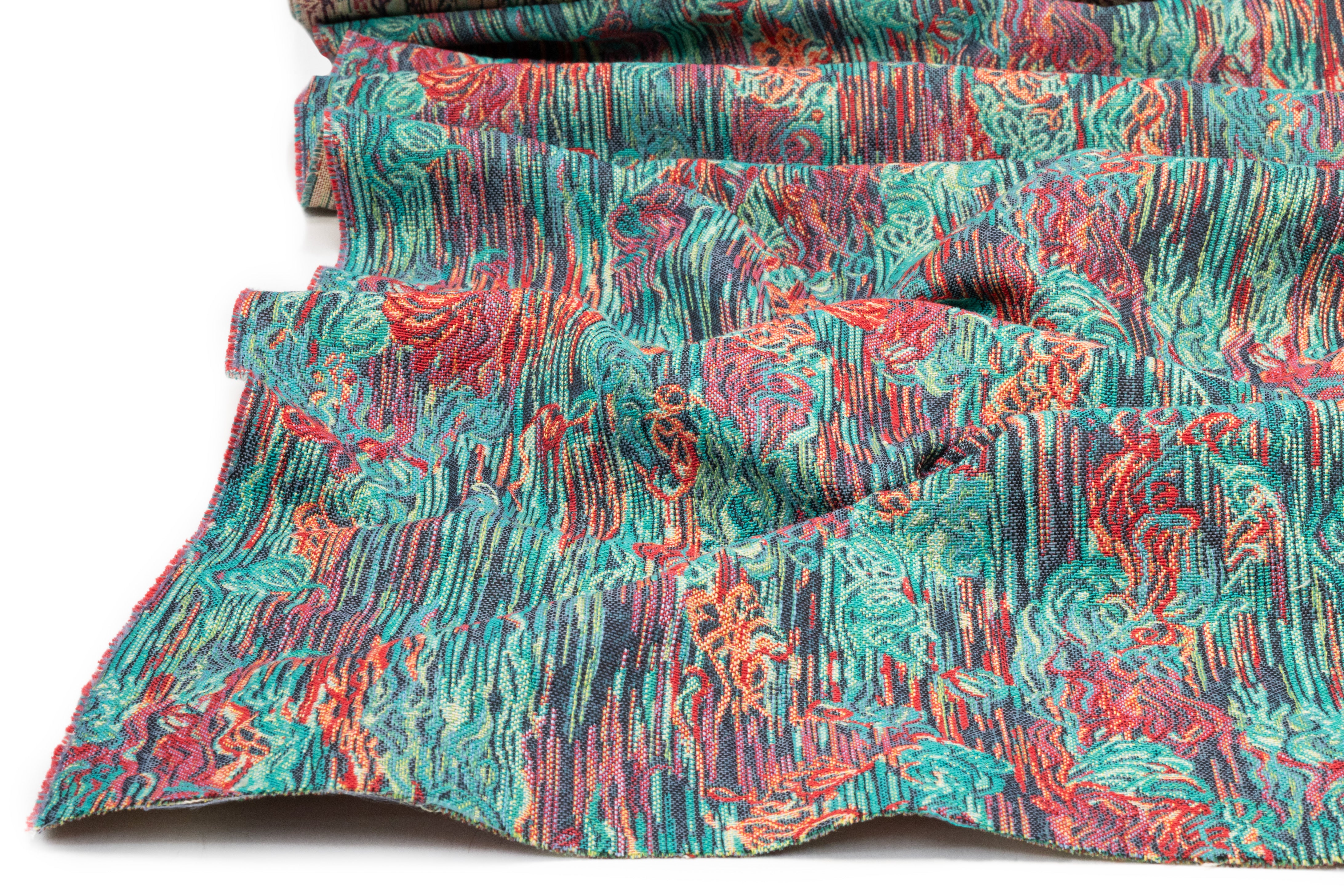 Abstract Italian Tapestry Style Brocade - Teal Green / Red