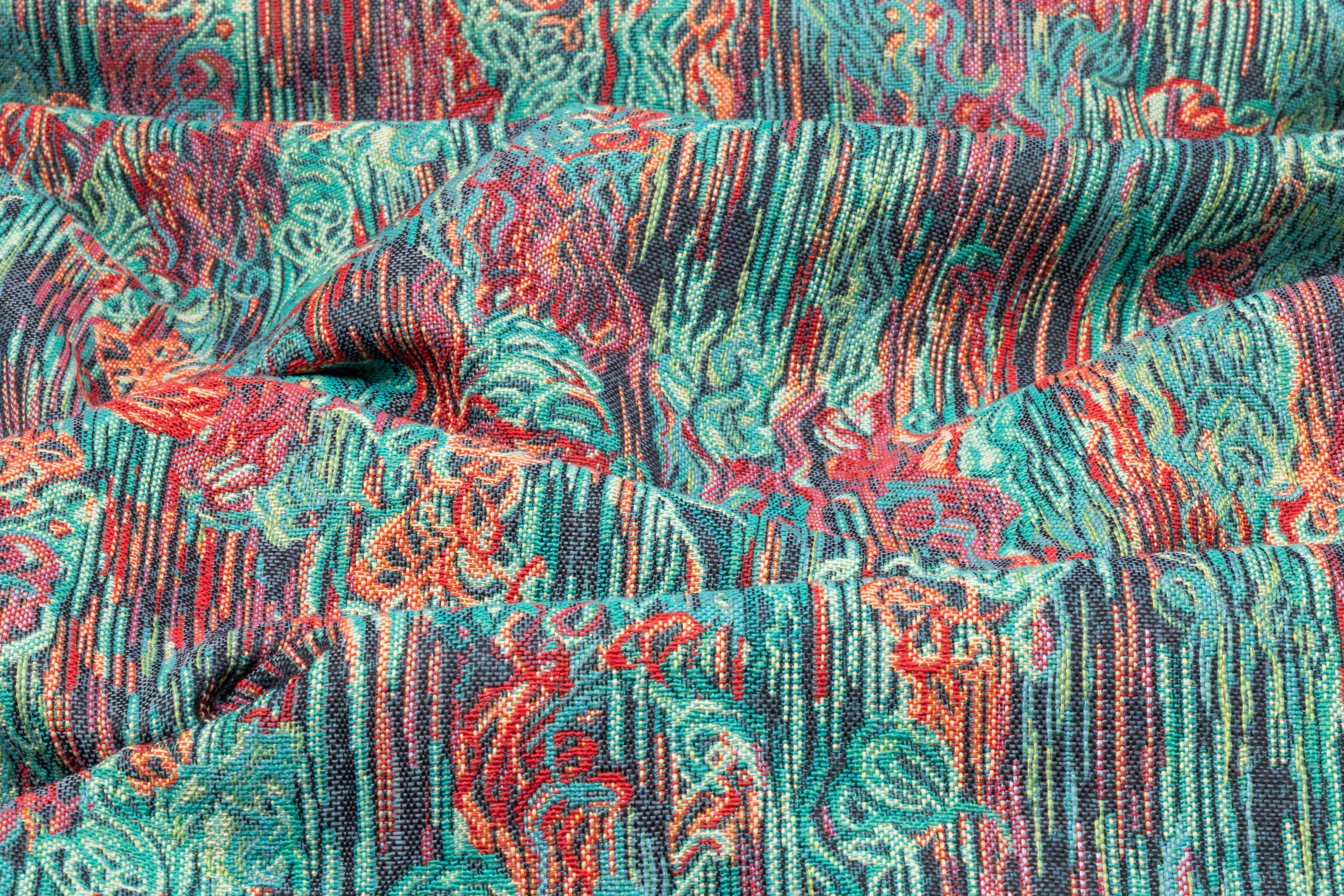 Abstract Italian Tapestry Style Brocade - Teal Green / Red