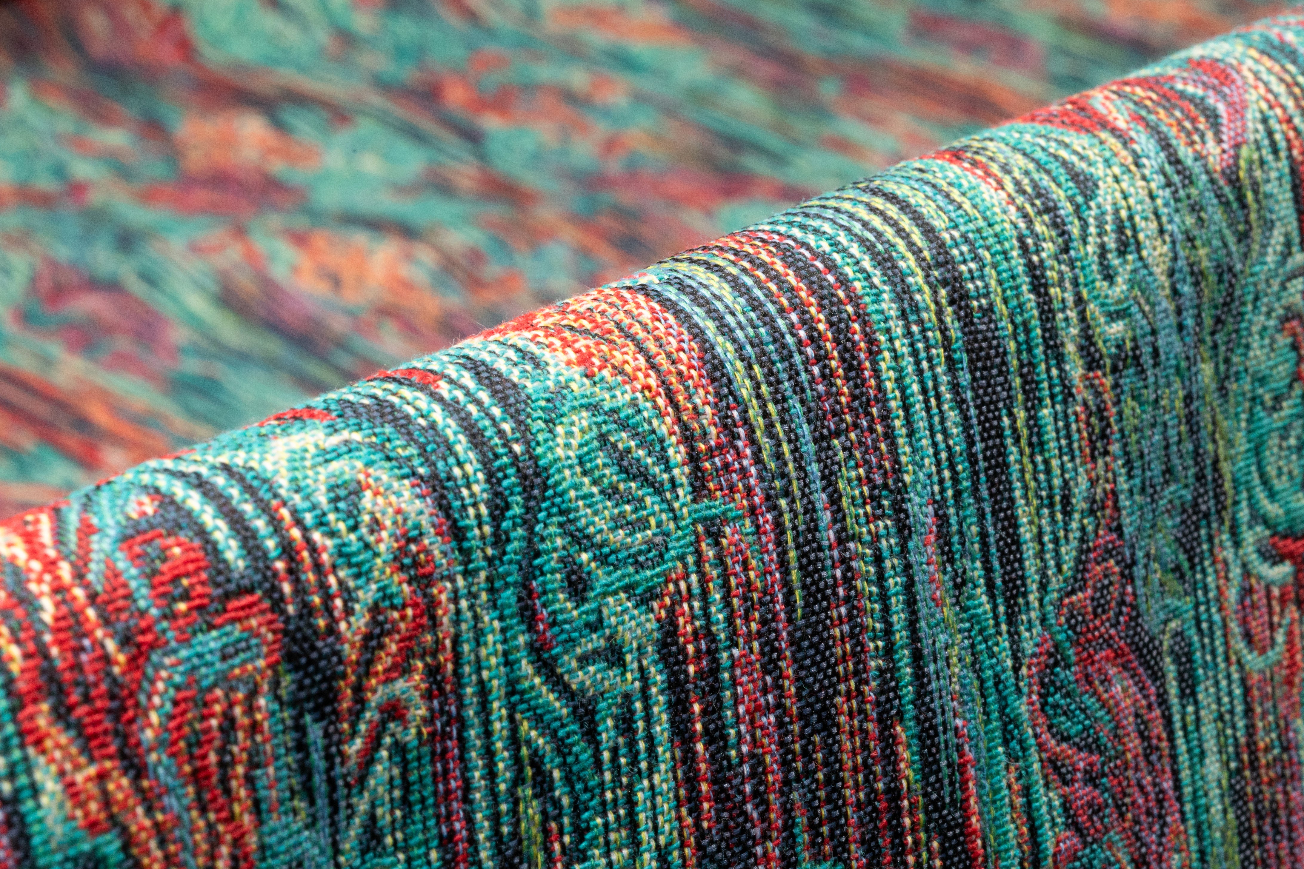 Abstract Italian Tapestry Style Brocade - Teal Green / Red
