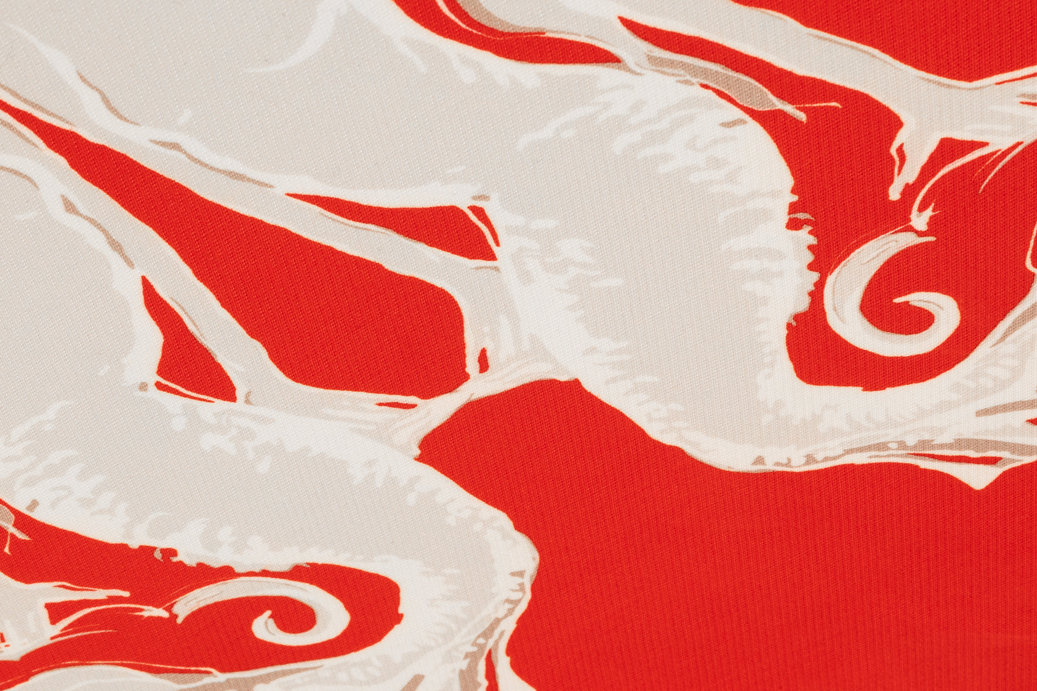 Mermaid Printed Italian Silk and Wool Crepe - Red / Gray