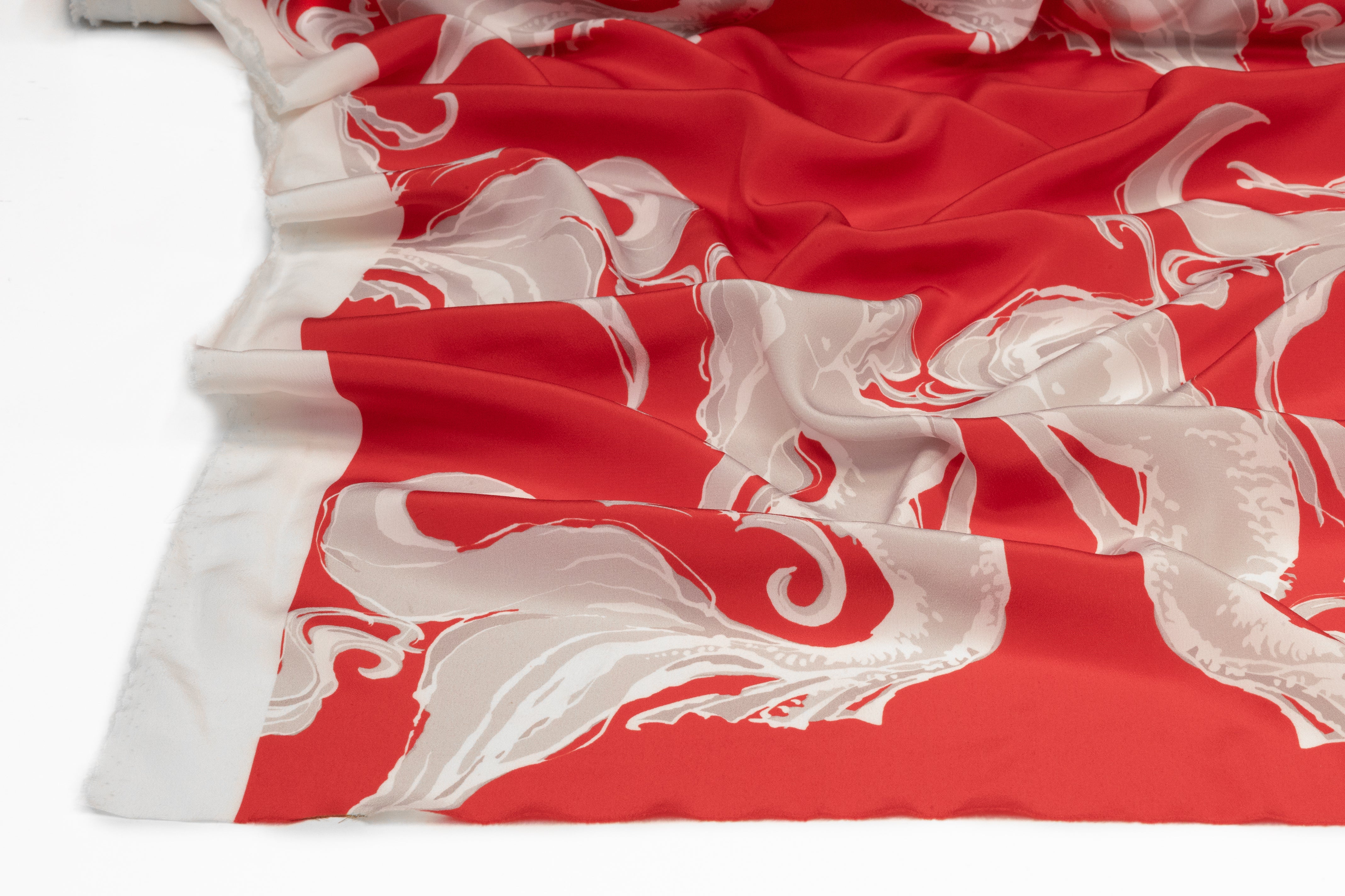 Mermaid Italian Silk Crepe de Chine - Red / Gray