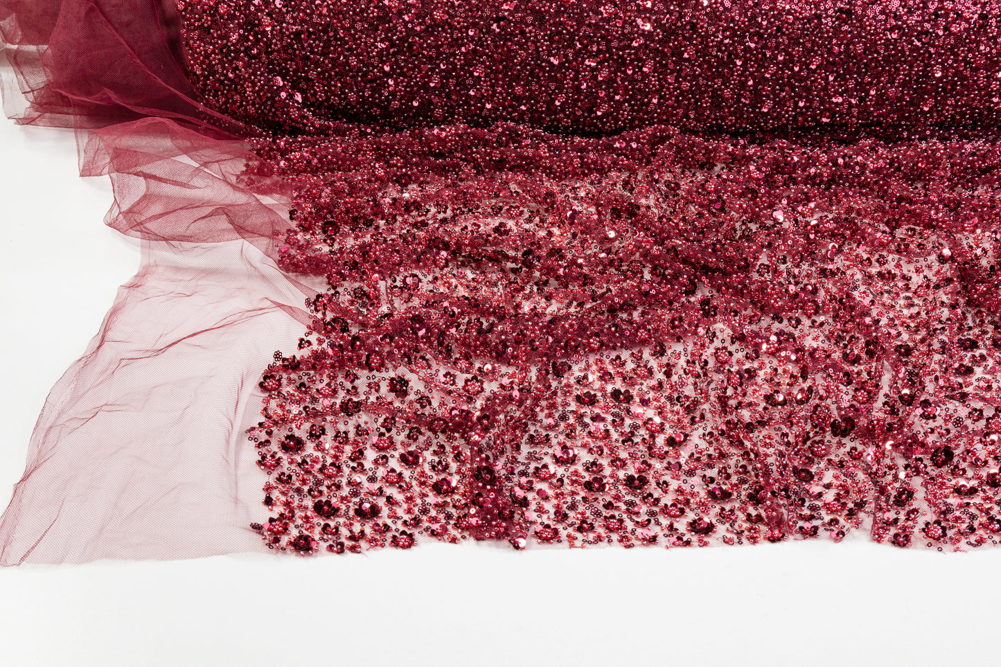 Beaded and Sequined Tulle - Burgundy