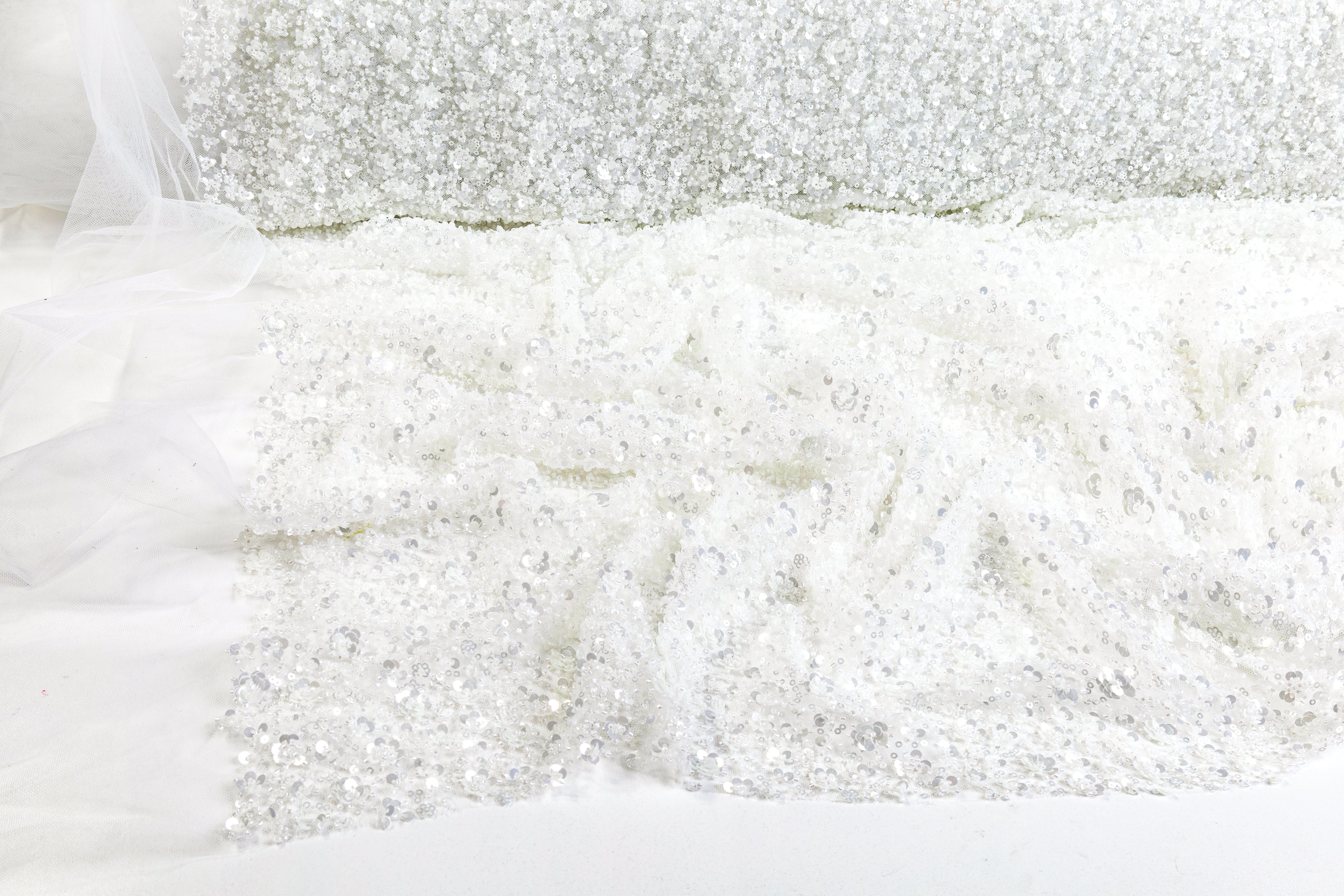 Beaded and Sequined Tulle - Off White