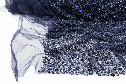 Beaded and Sequined Tulle - Navy