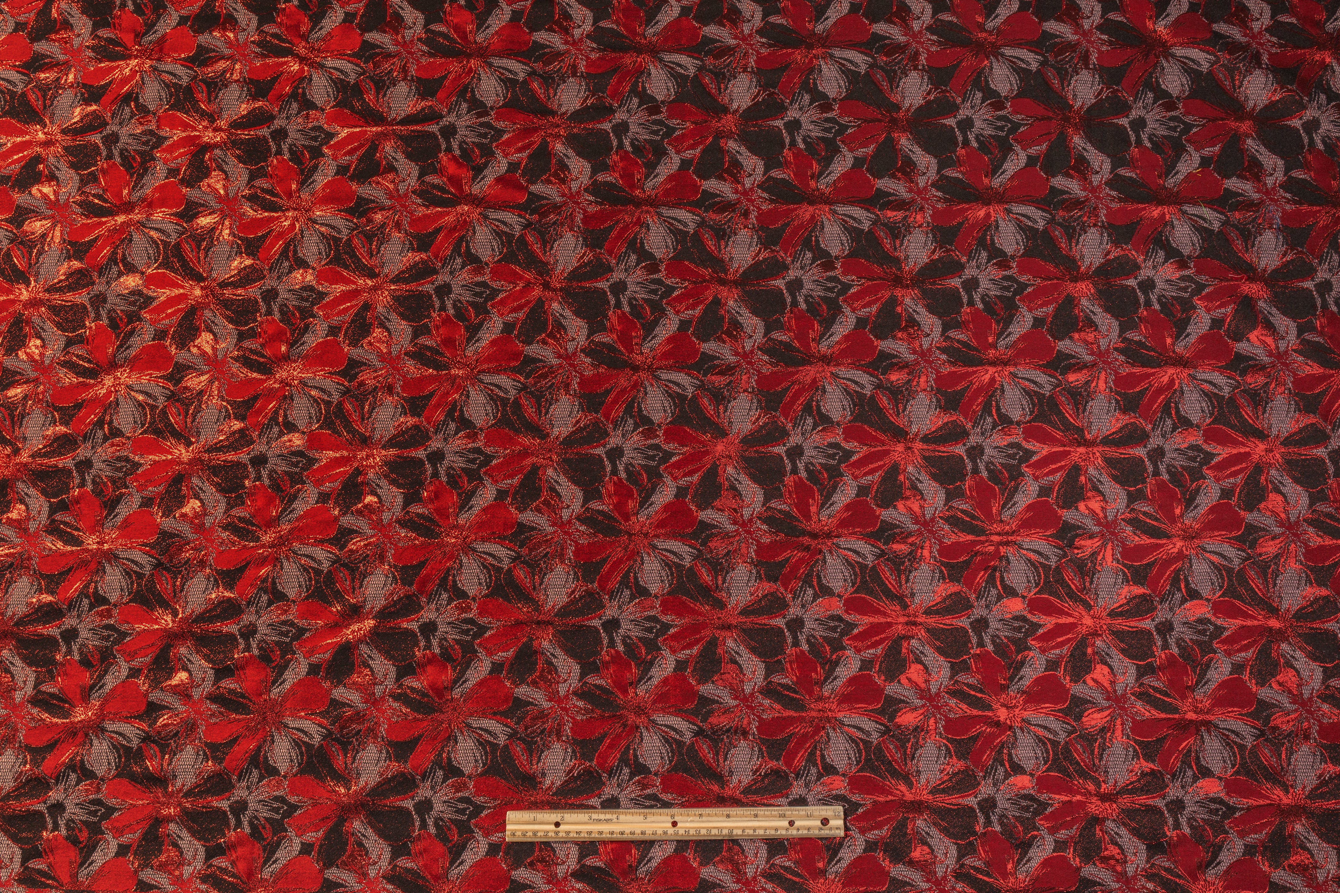 Metallic Floral Brocade - Red
