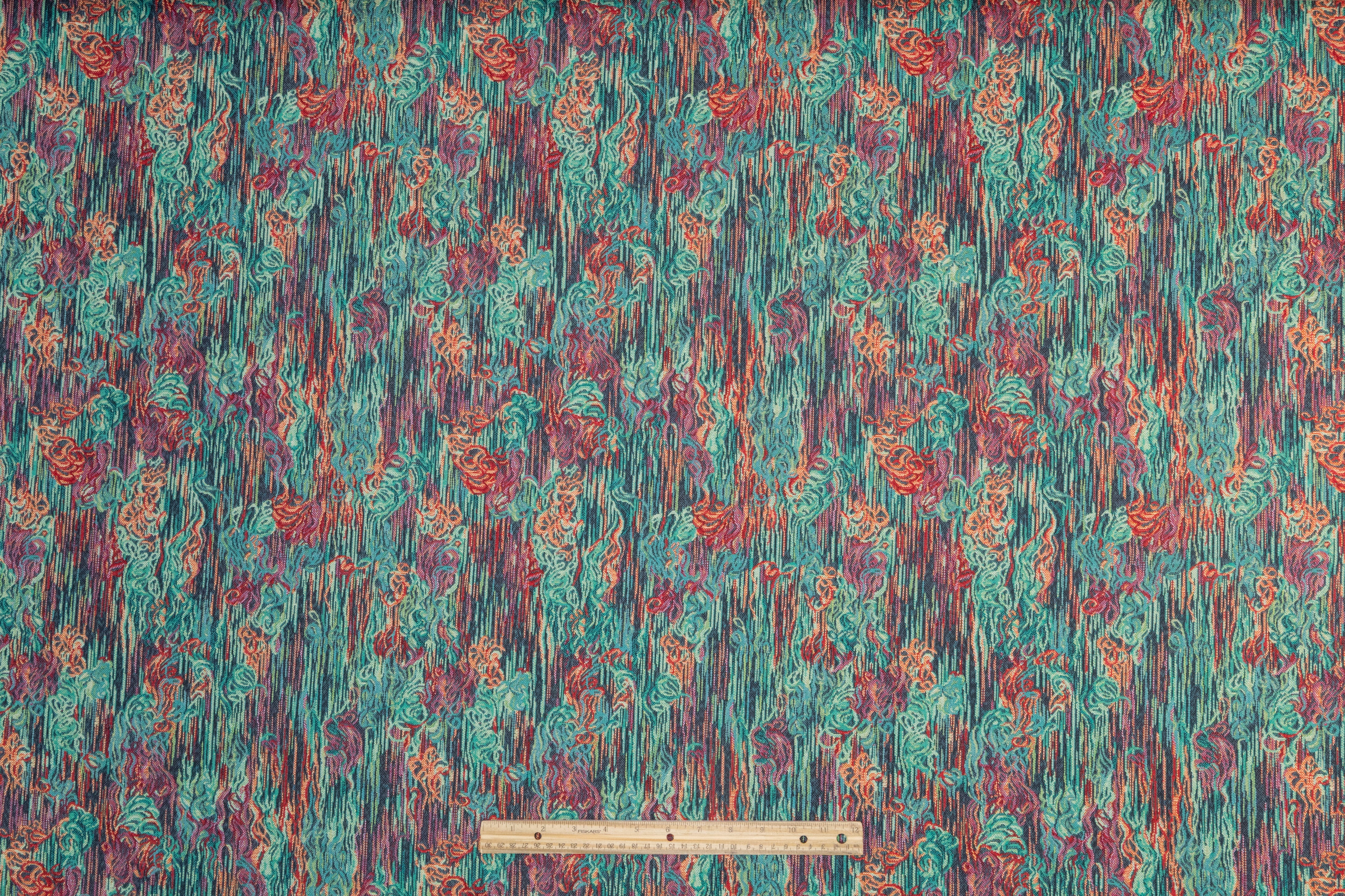 Abstract Italian Tapestry Style Brocade - Teal Green / Red
