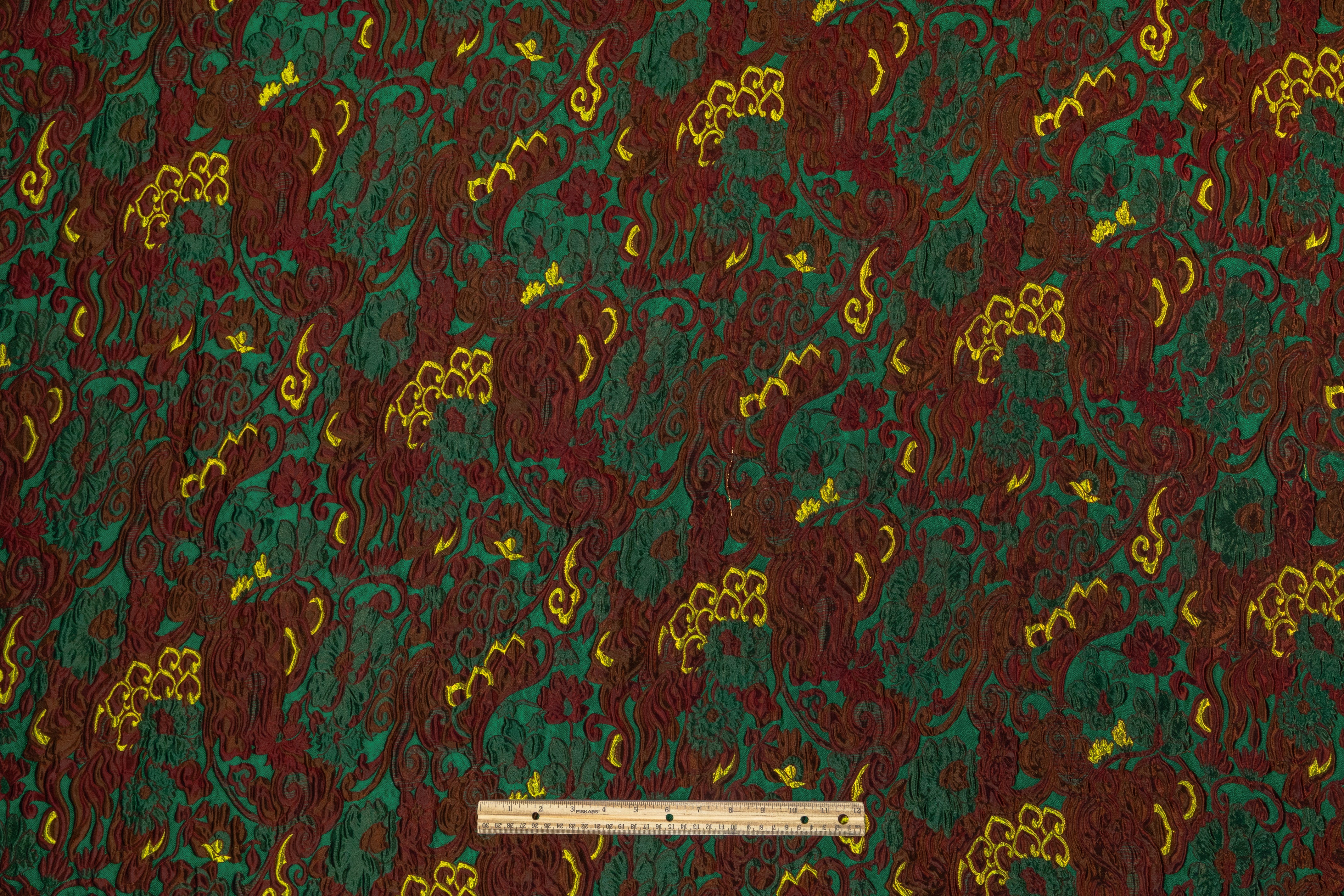 Antique Floral Scroll Italian Brocade - Green / Brown / Burgundy / Gold
