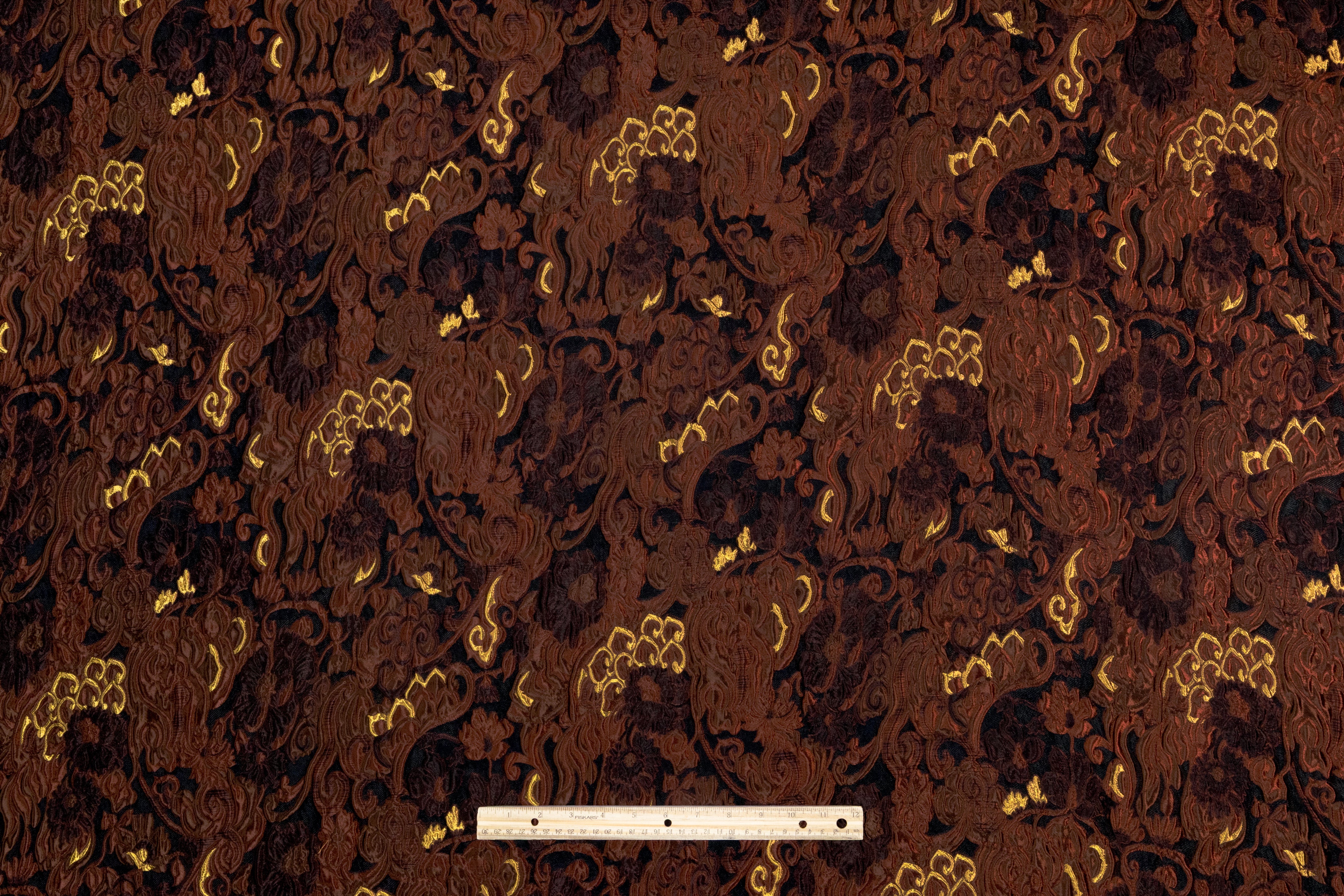 Antique Floral Scroll Italian Brocade - Brown / Gold