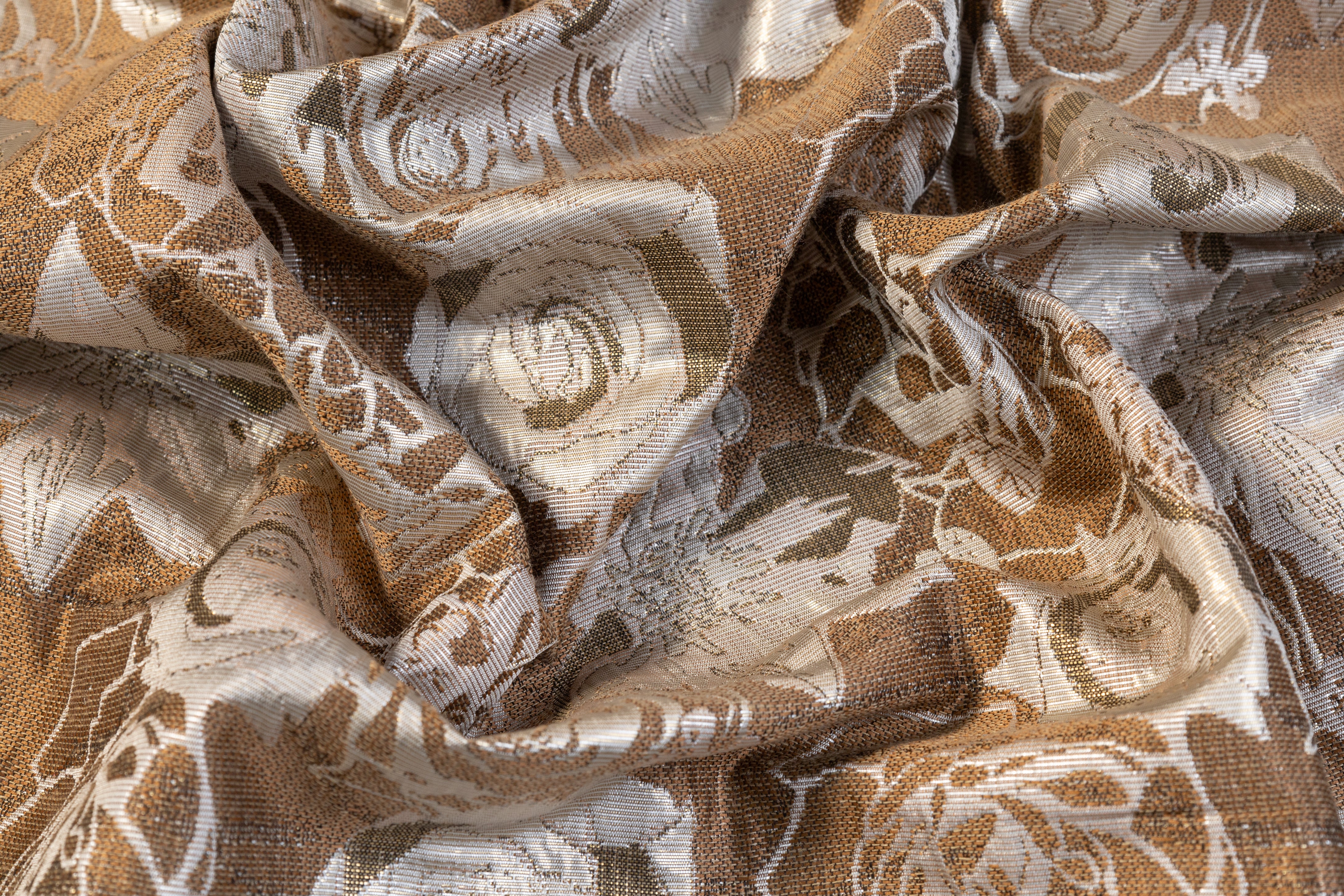 Floral Metallic Brocade - Tan / Taupe