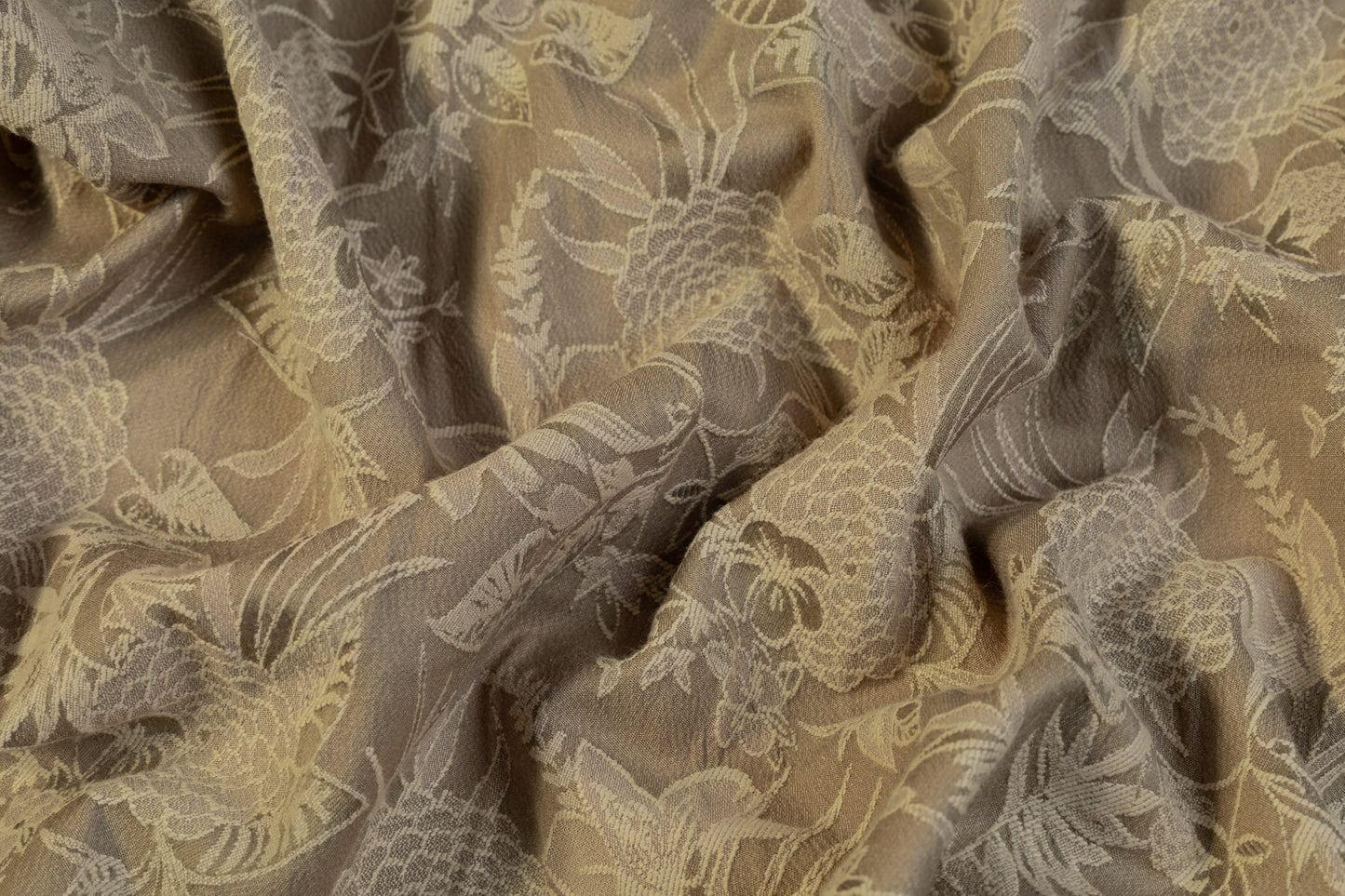 Floral Italian Cotton Viscose Brocade - Khaki