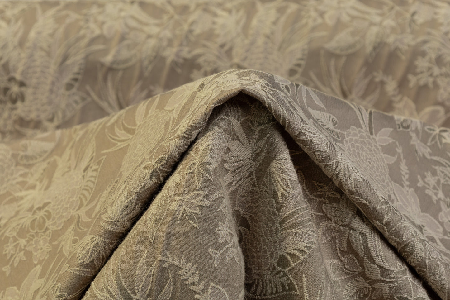 Floral Italian Cotton Viscose Brocade - Khaki