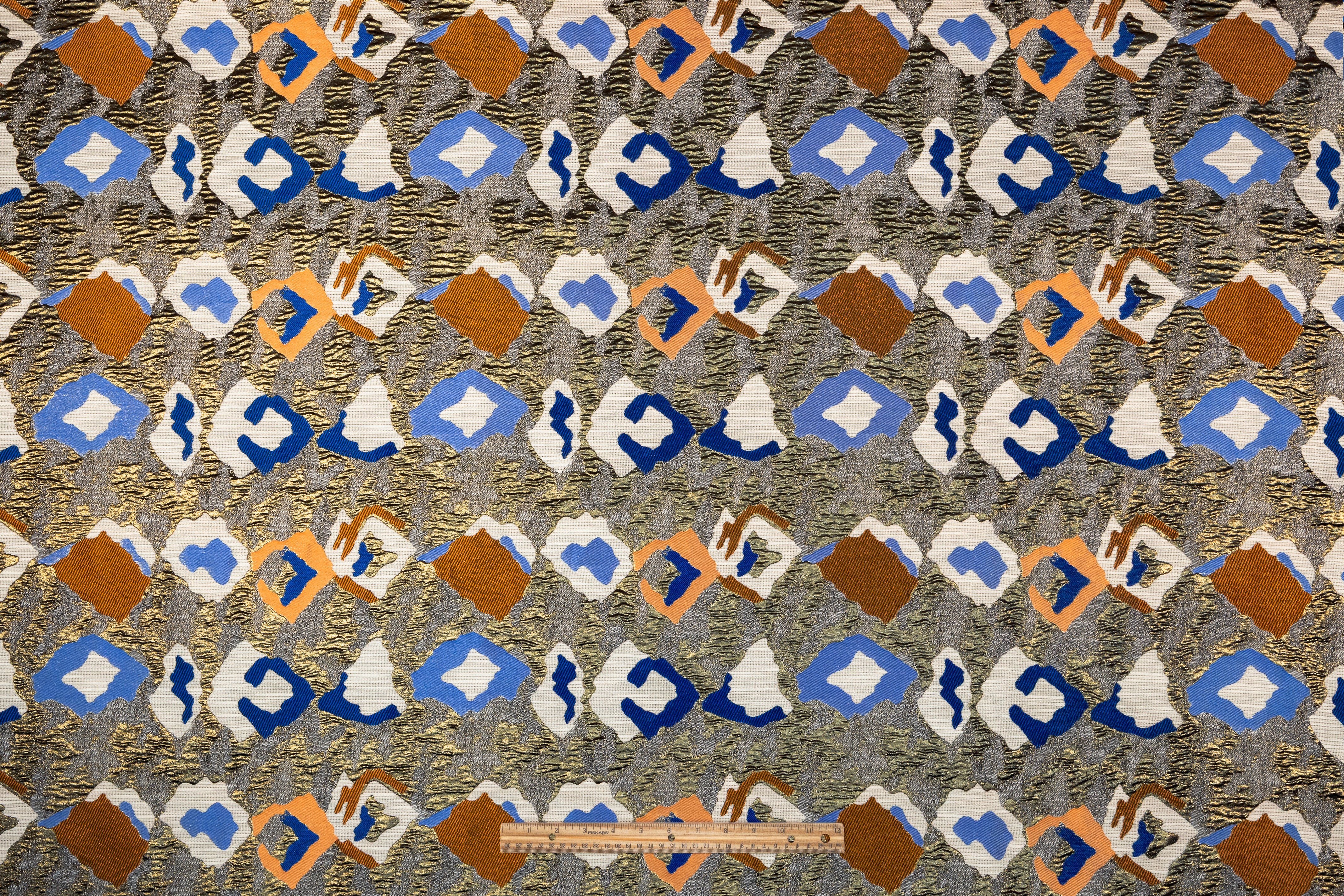 Abstract Metallic Italian Brocade - Blue / Copper / Gold