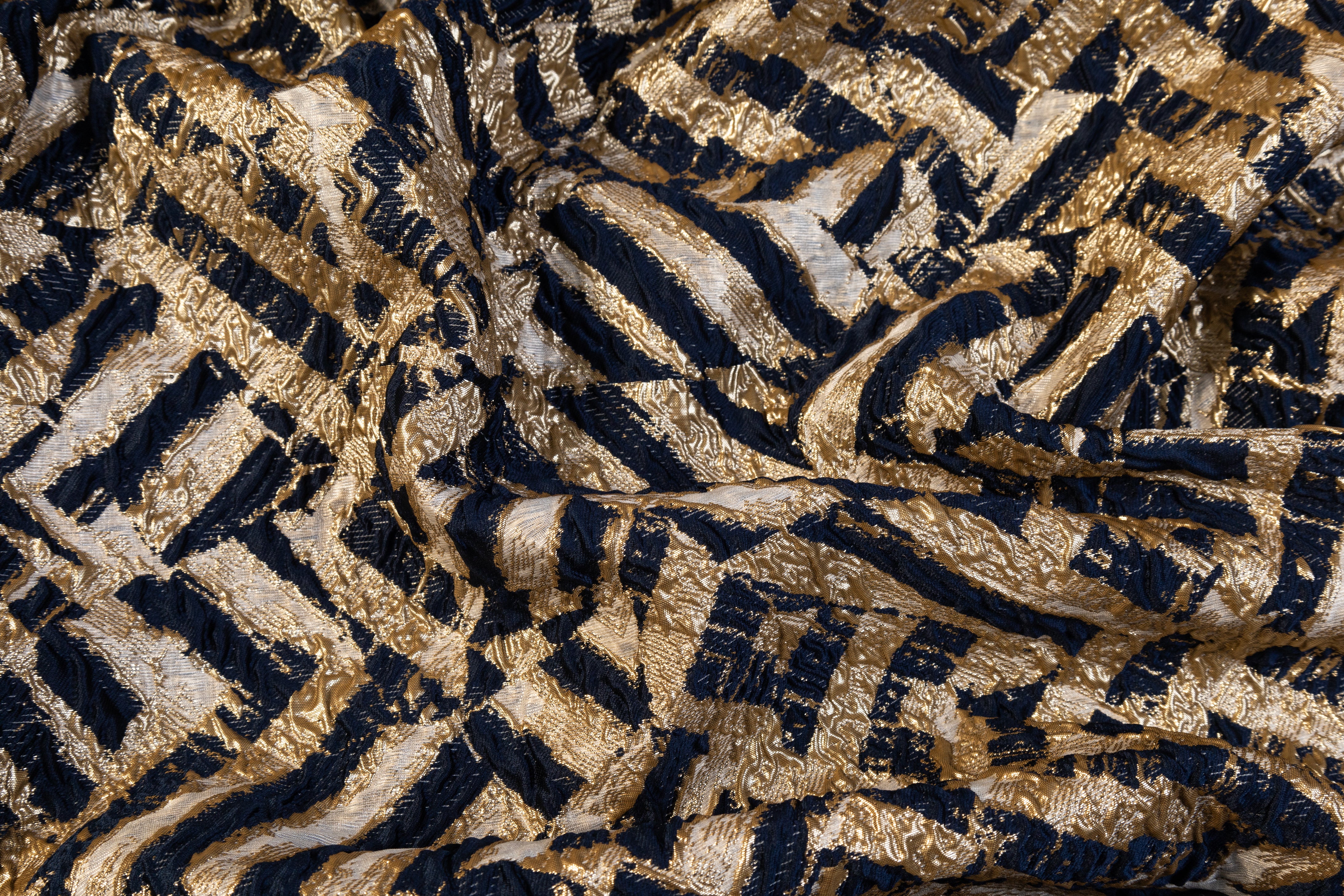 Crushed Metallic Brocade - Navy / Gold