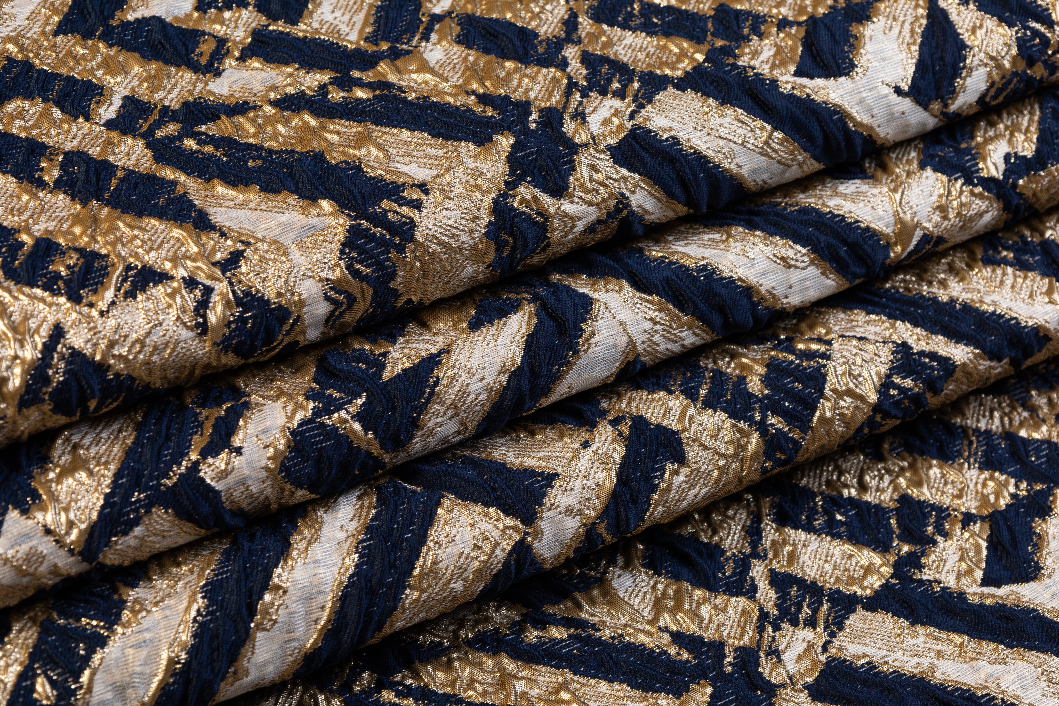 Crushed Metallic Brocade - Navy / Gold