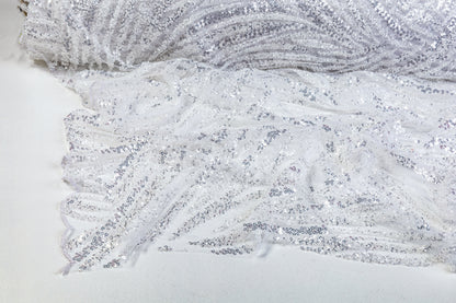 Beaded and Embroidered Tulle - White / Silver