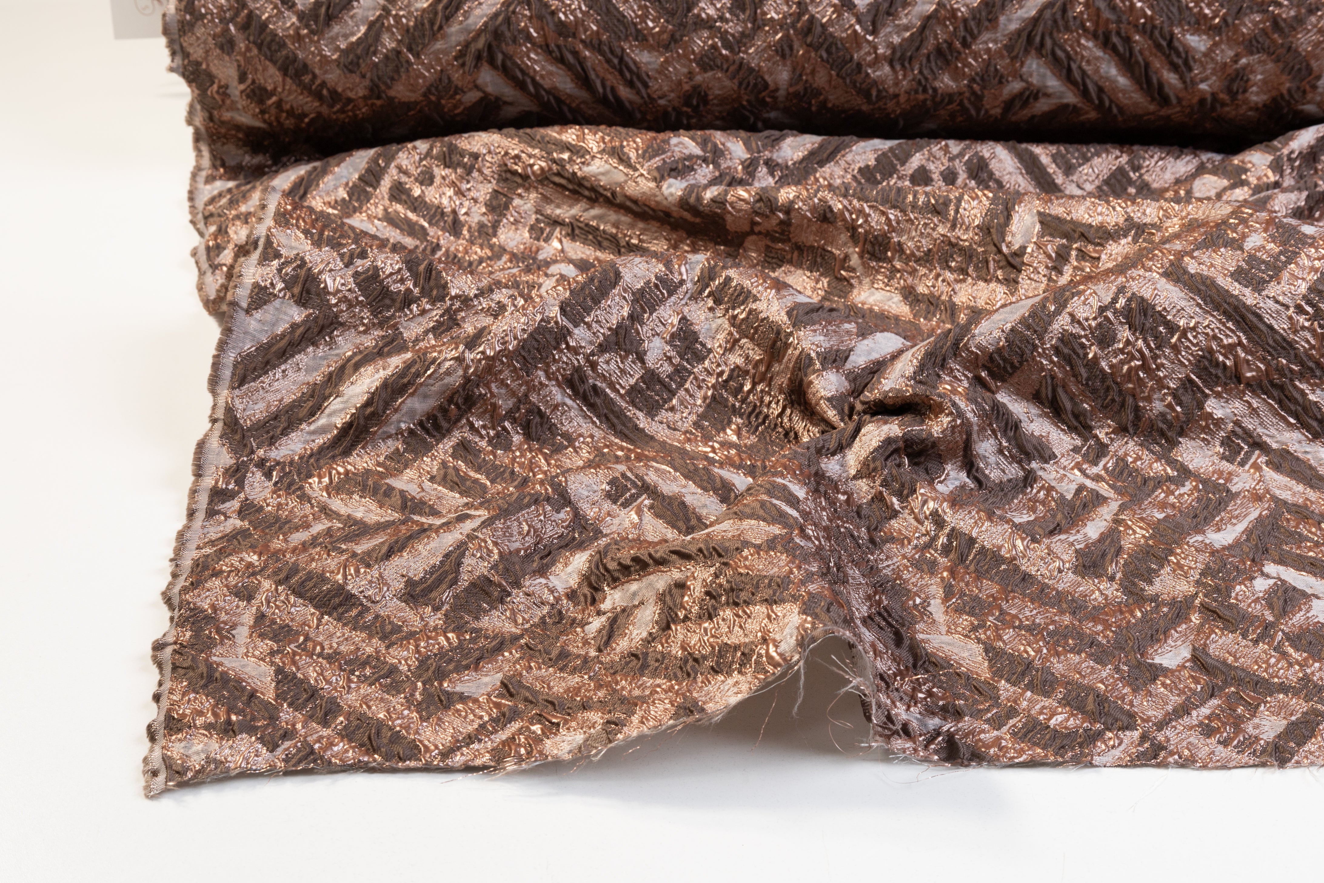 Crushed Metallic Brocade - Rose Gold / Brown