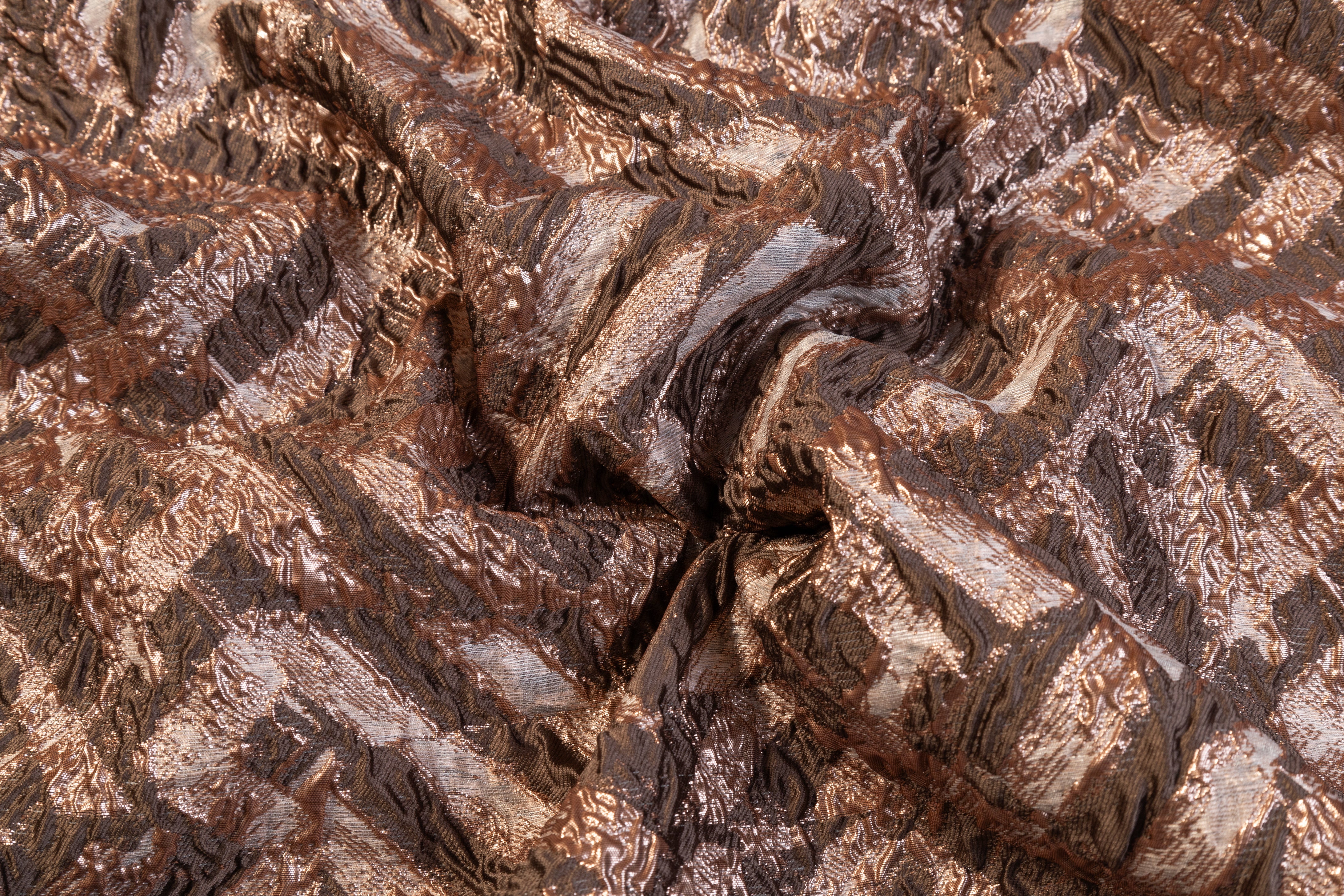 Crushed Metallic Brocade - Rose Gold / Brown