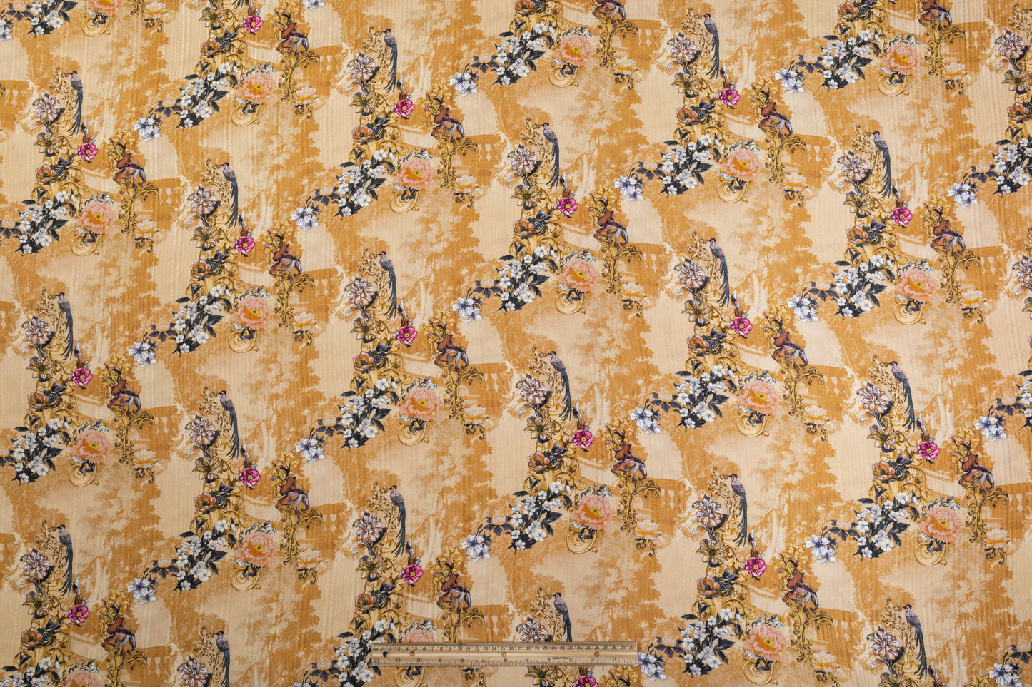 Printed and Textured Italian Silk - Tan / Multicolor