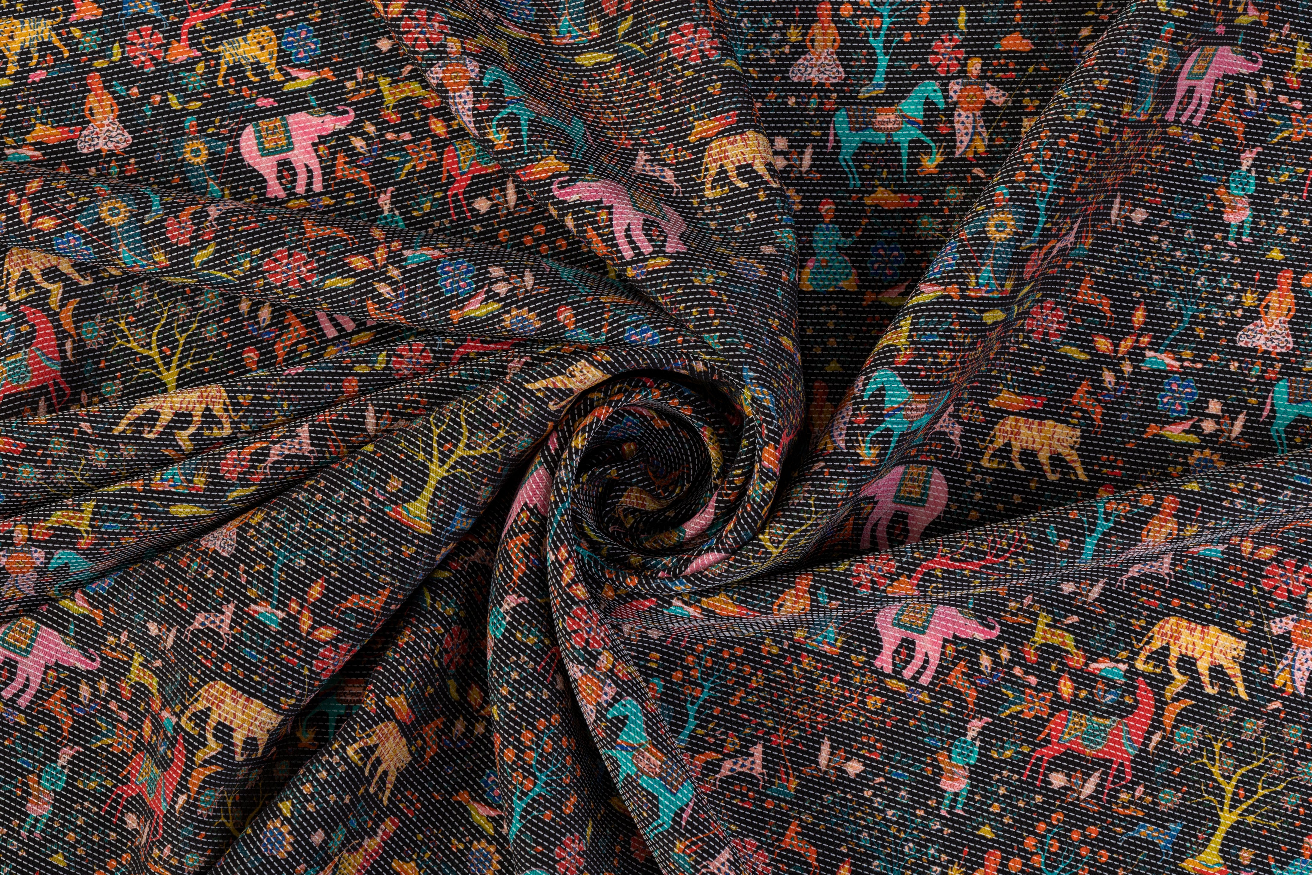 Embroidered and Printed Italian Silk - Multicolor