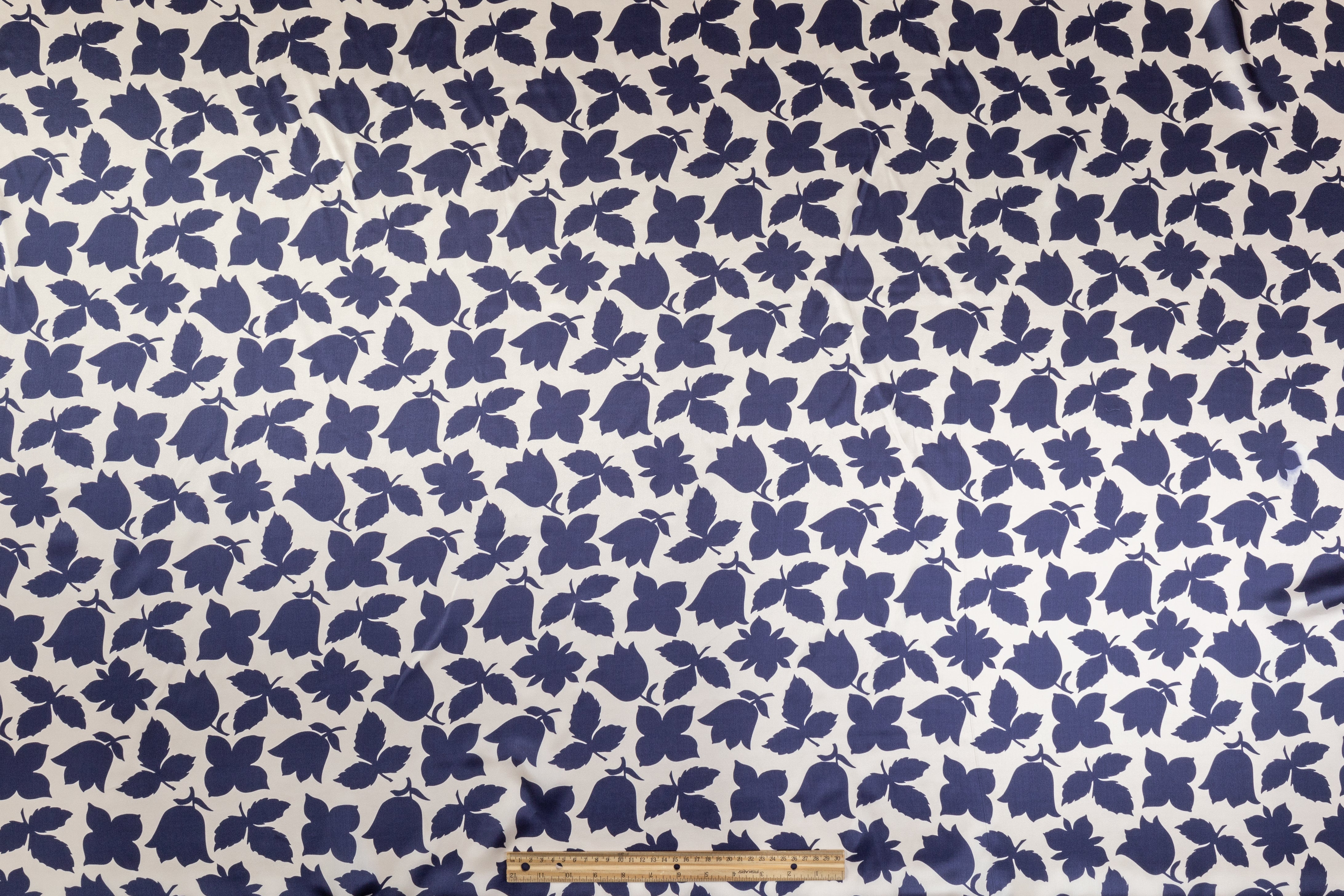 Floral Italian Silk Charmeuse - Navy / White