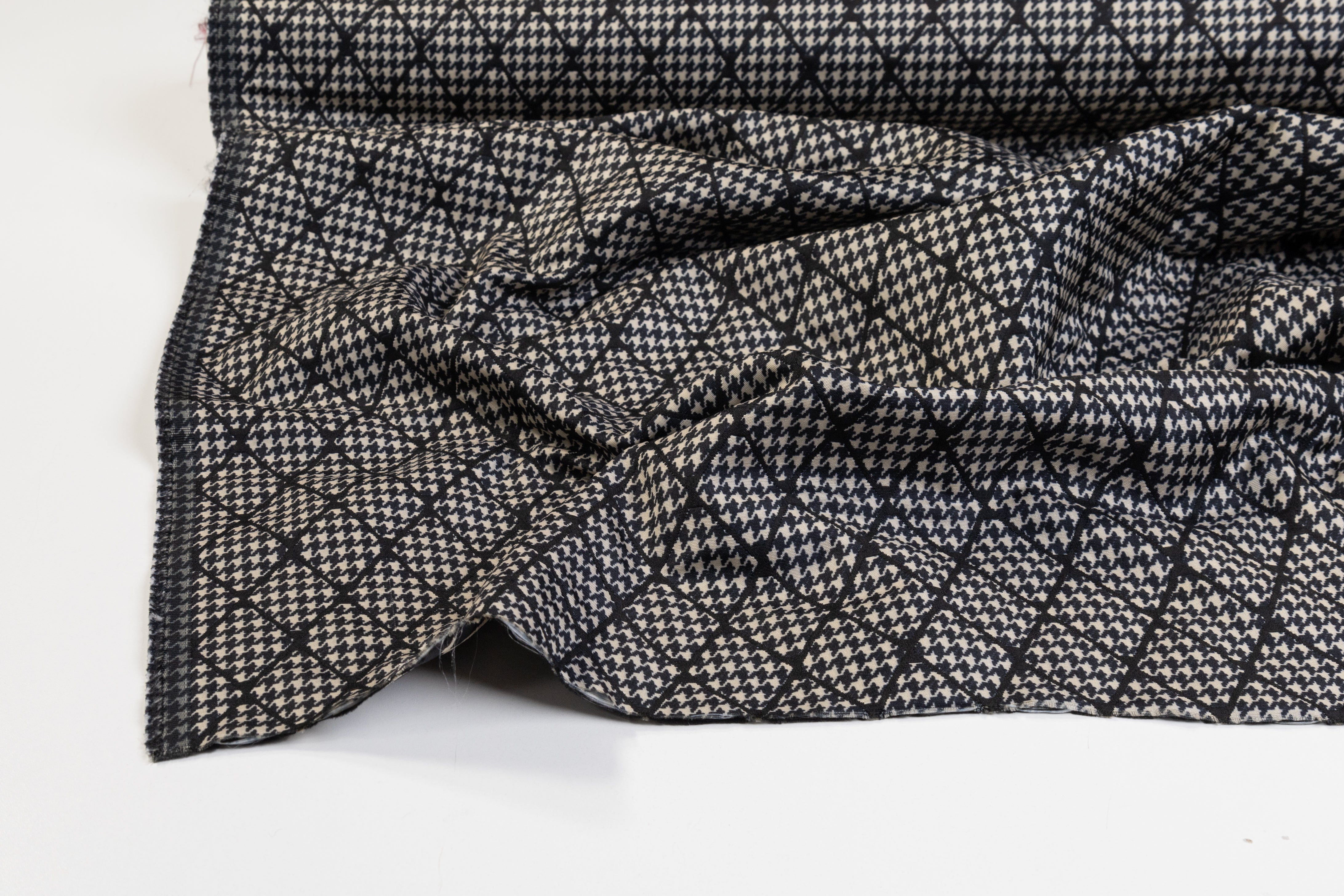 Double Faced Quilted Brocade - Black / Off White