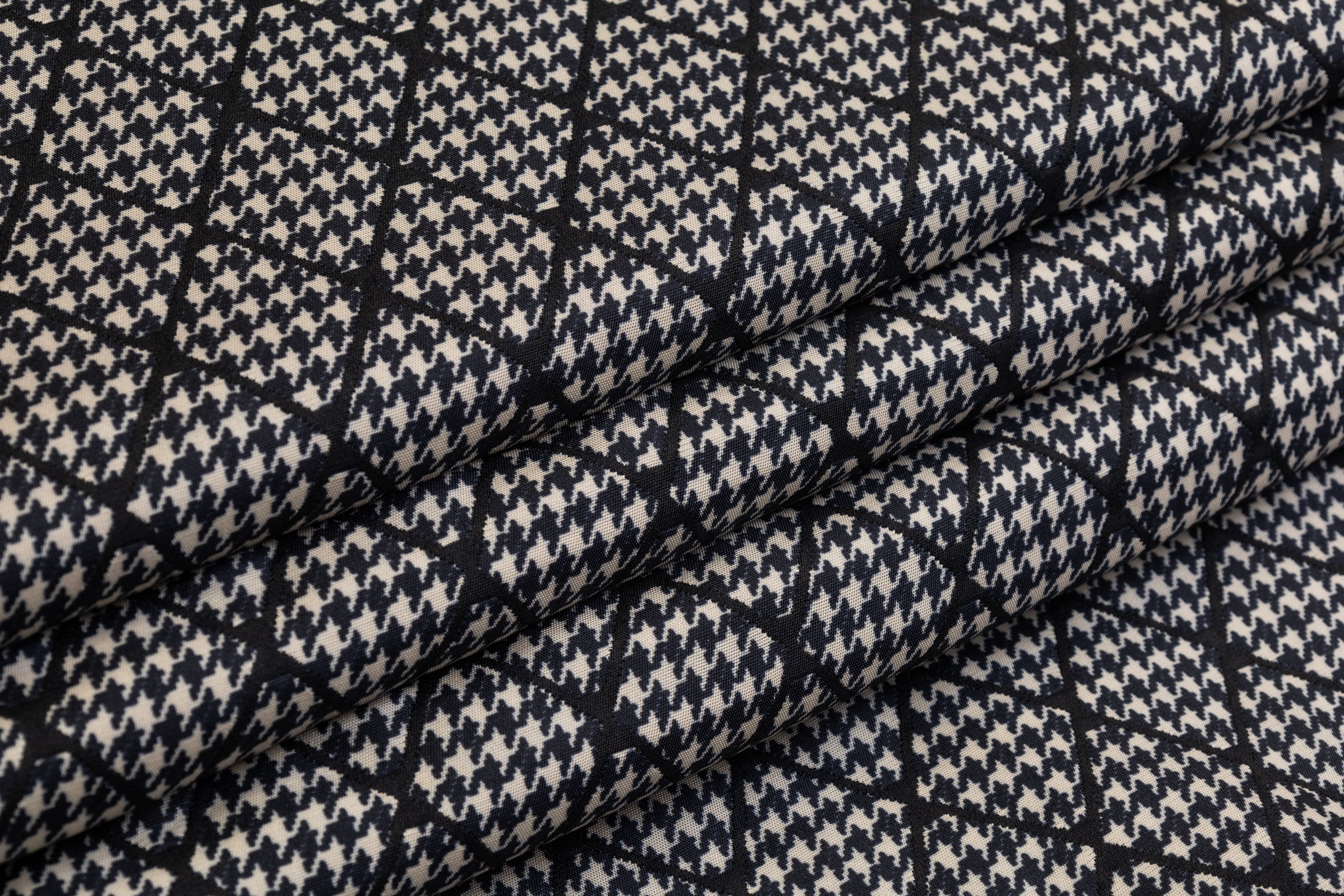 Double Faced Quilted Brocade - Black / Off White