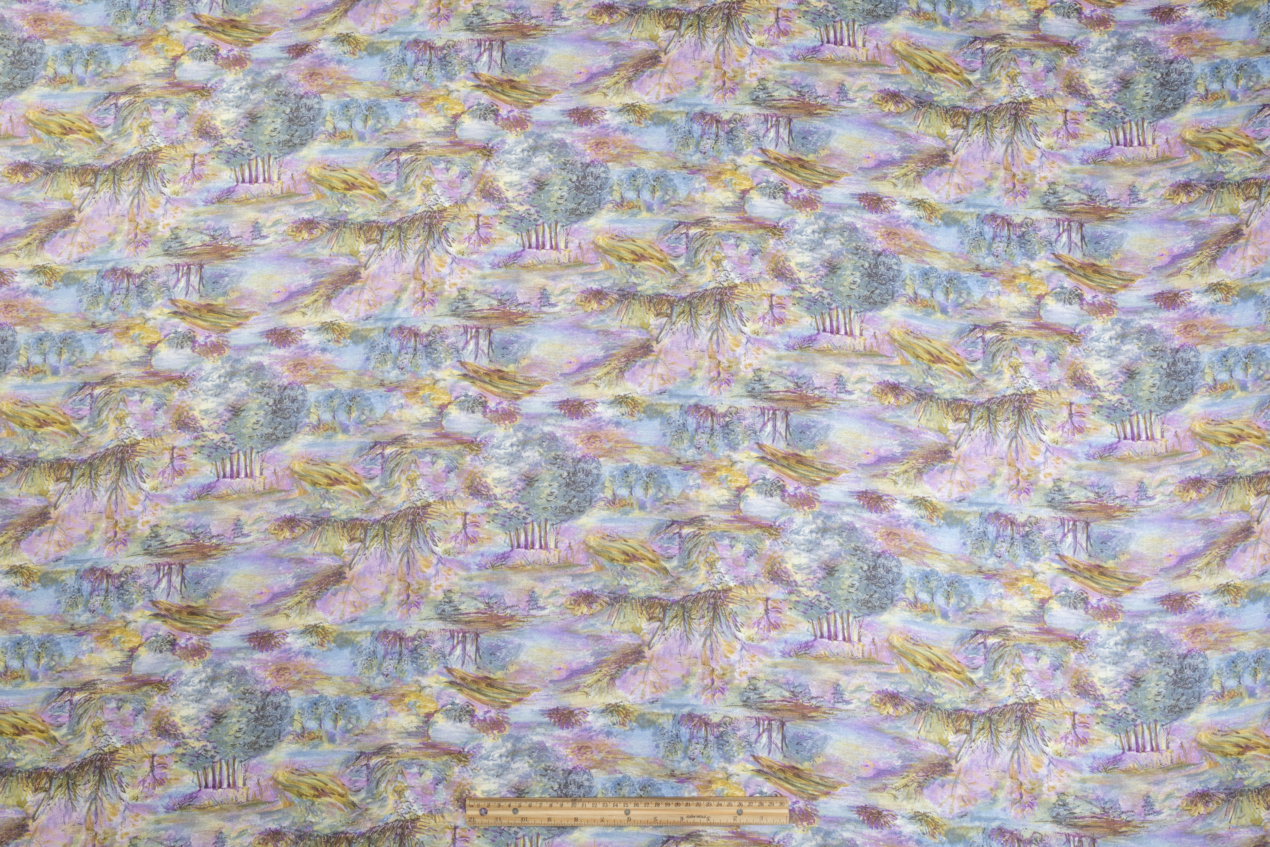 Oil Painting Printed Italian Viscose Challis - Multicolor