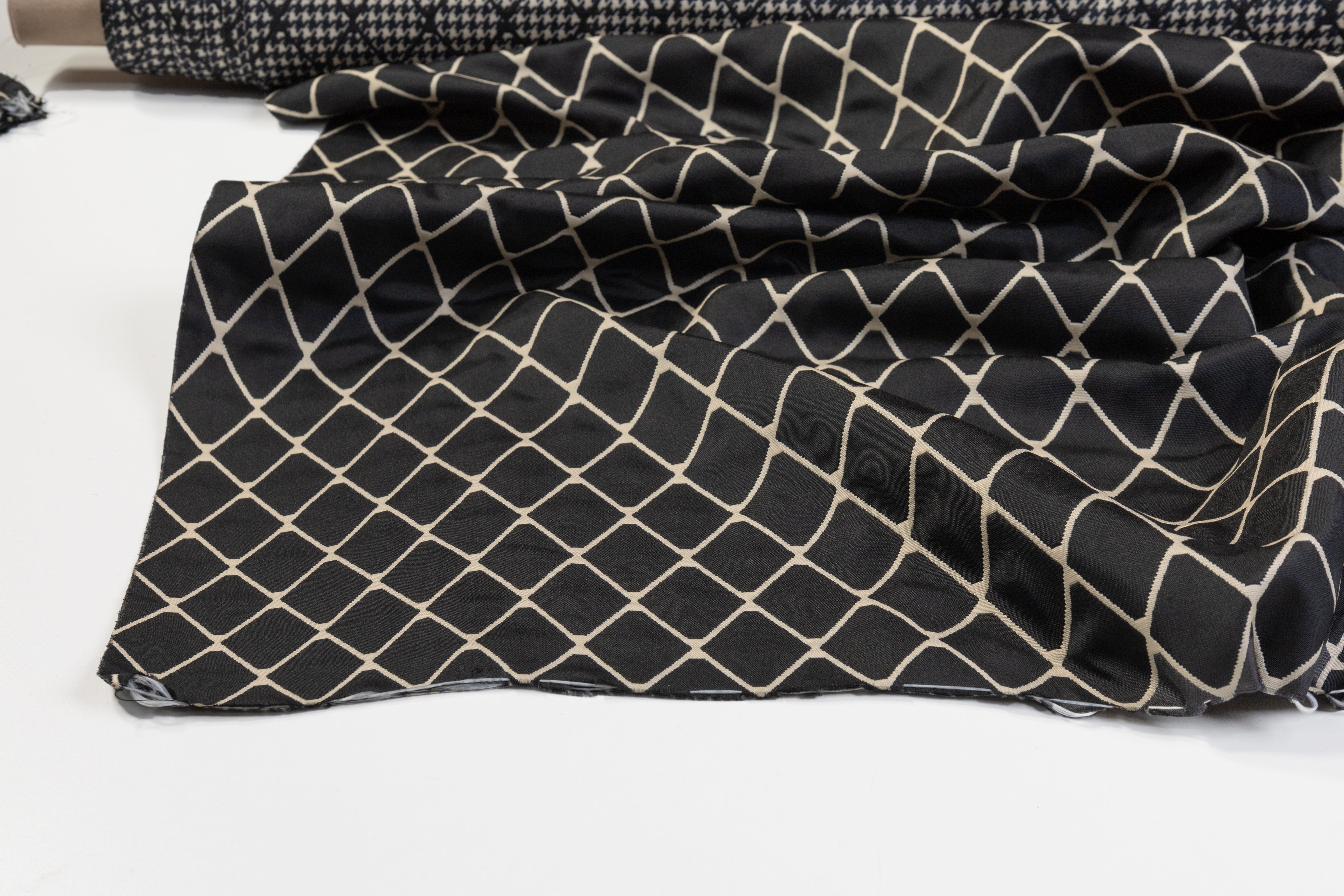 Double Faced Quilted Brocade - Black / Off White