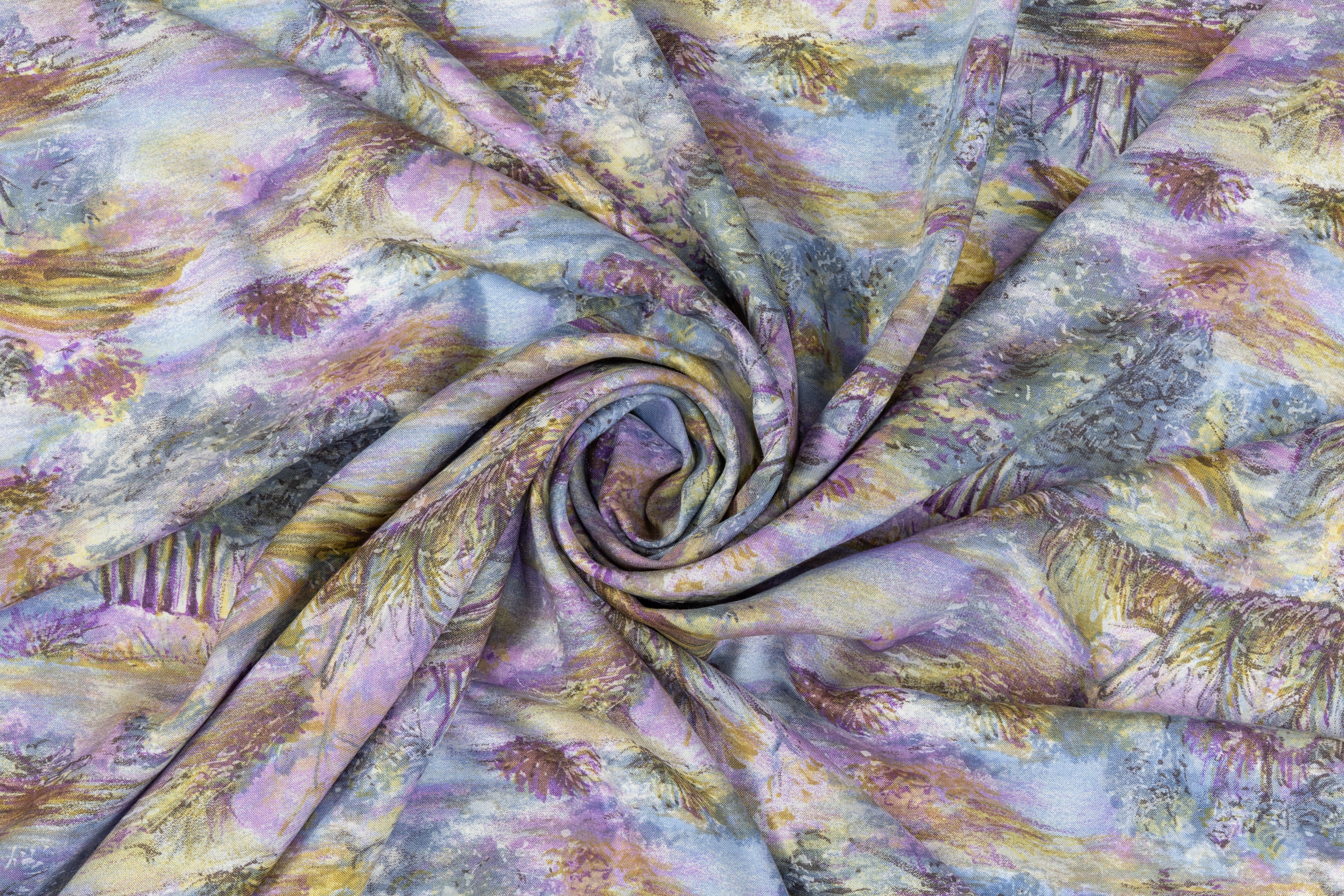 Oil Painting Printed Italian Viscose Challis - Multicolor