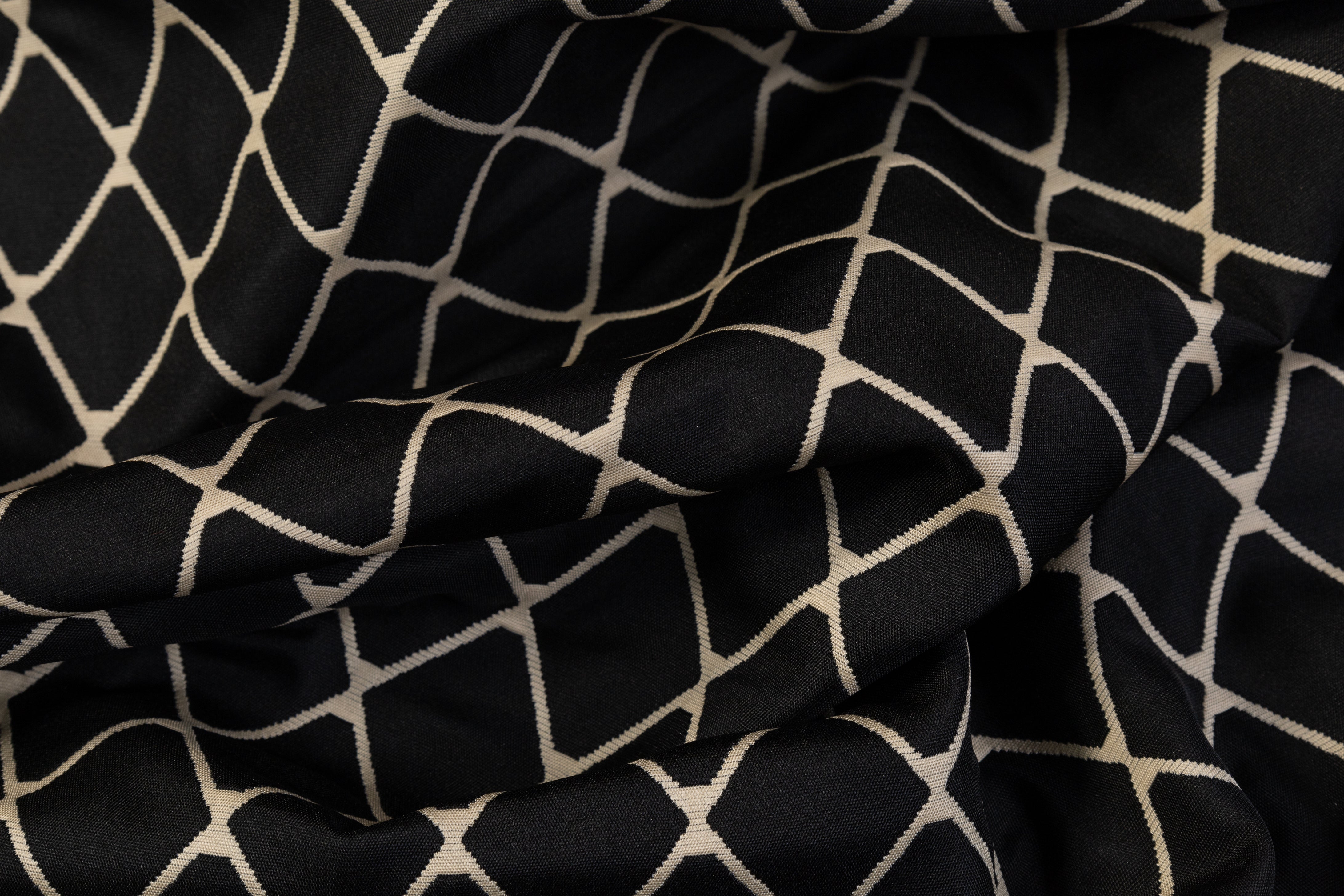 Double Faced Quilted Brocade - Black / Off White