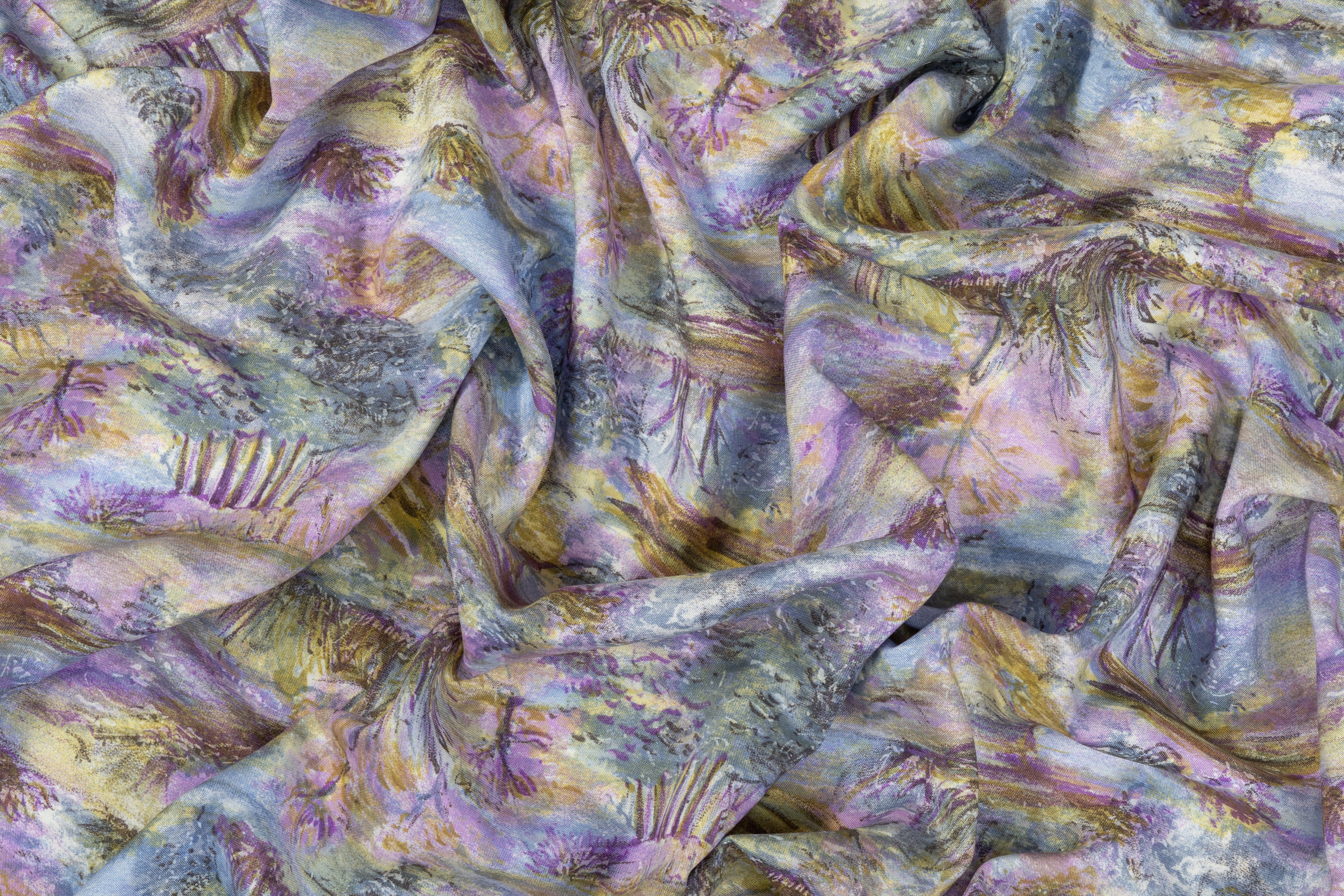 Oil Painting Printed Italian Viscose Challis - Multicolor