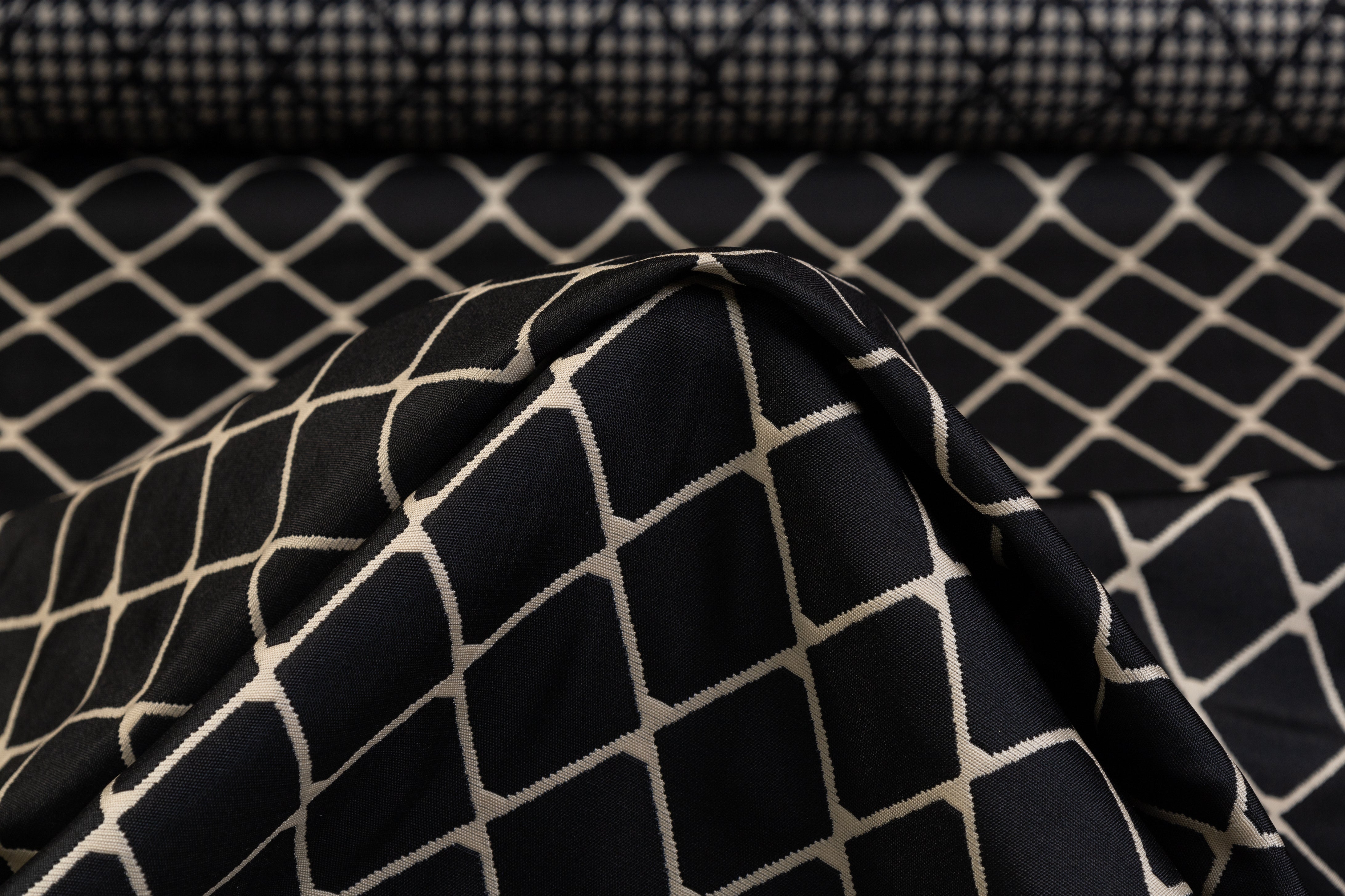 Double Faced Quilted Brocade - Black / Off White